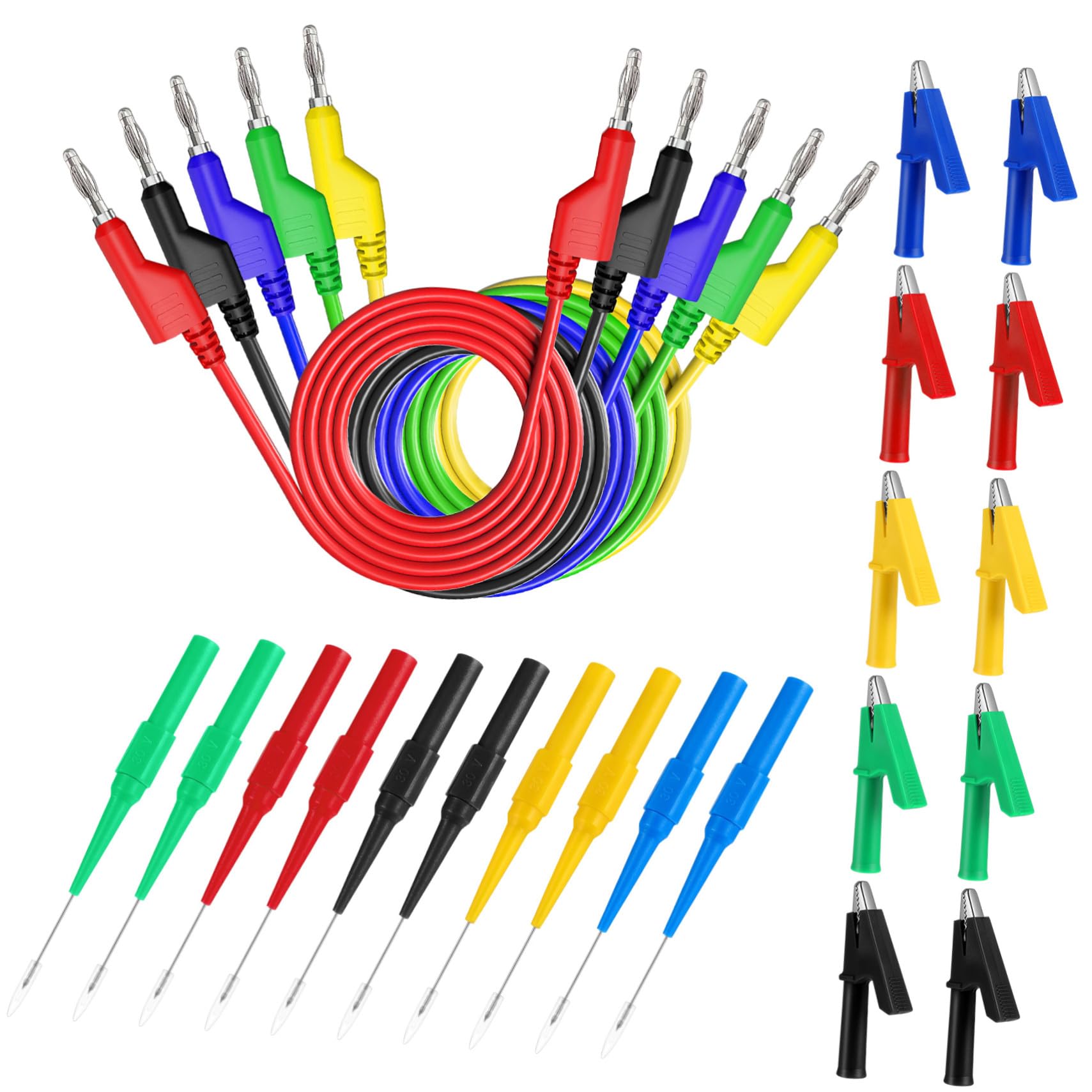 Kit e Prestazioni Elettromeccaniche per Test Elettrici Puntali per Tester con Clip Coccodrillo e Sonde di Test Set in Rame e Pvc con Connessione Banana Standard per Multimetro