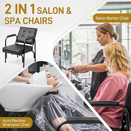Miniatura 7 de Winado Silla de champú reclinable automático, silla de peluquería portátil con respaldo inclinado, equipo de belleza de spa resistente para