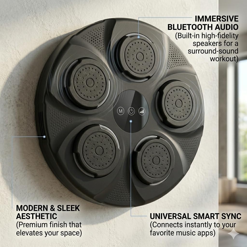 Interactive Music Boxing Machine with LED Lights, Wall-Mounted Punch Pad for Home Fitness, Bluetooth Sync for Cardio & Fun, Perfect Gym Bag Gifts for Teen Boys