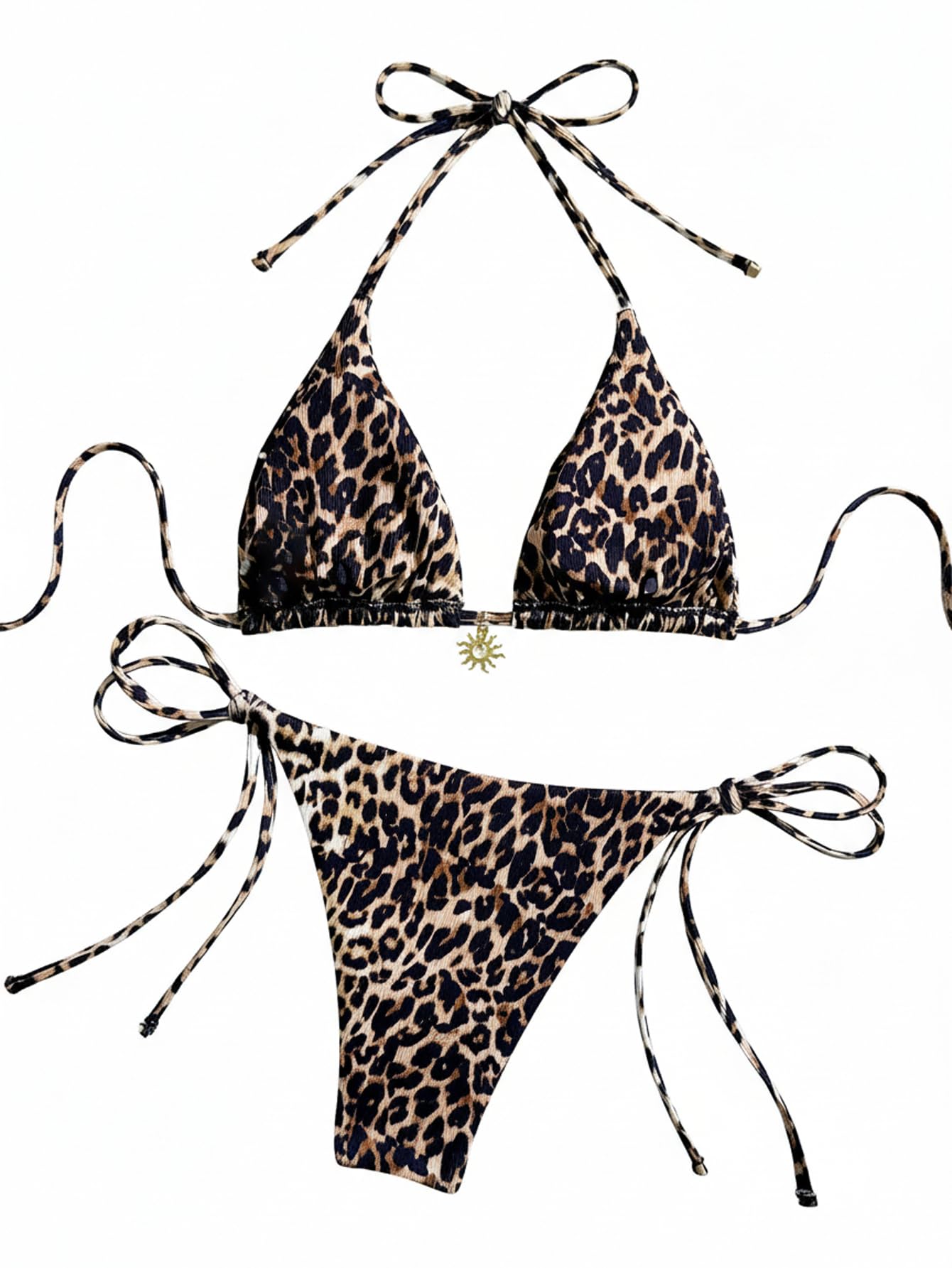 GORGLITTER Bikini a triangolo con motivo leopardato, da donna, sexy, con allacciatura al collo, con stampa leopardata, stile brasiliano, costume da bagno