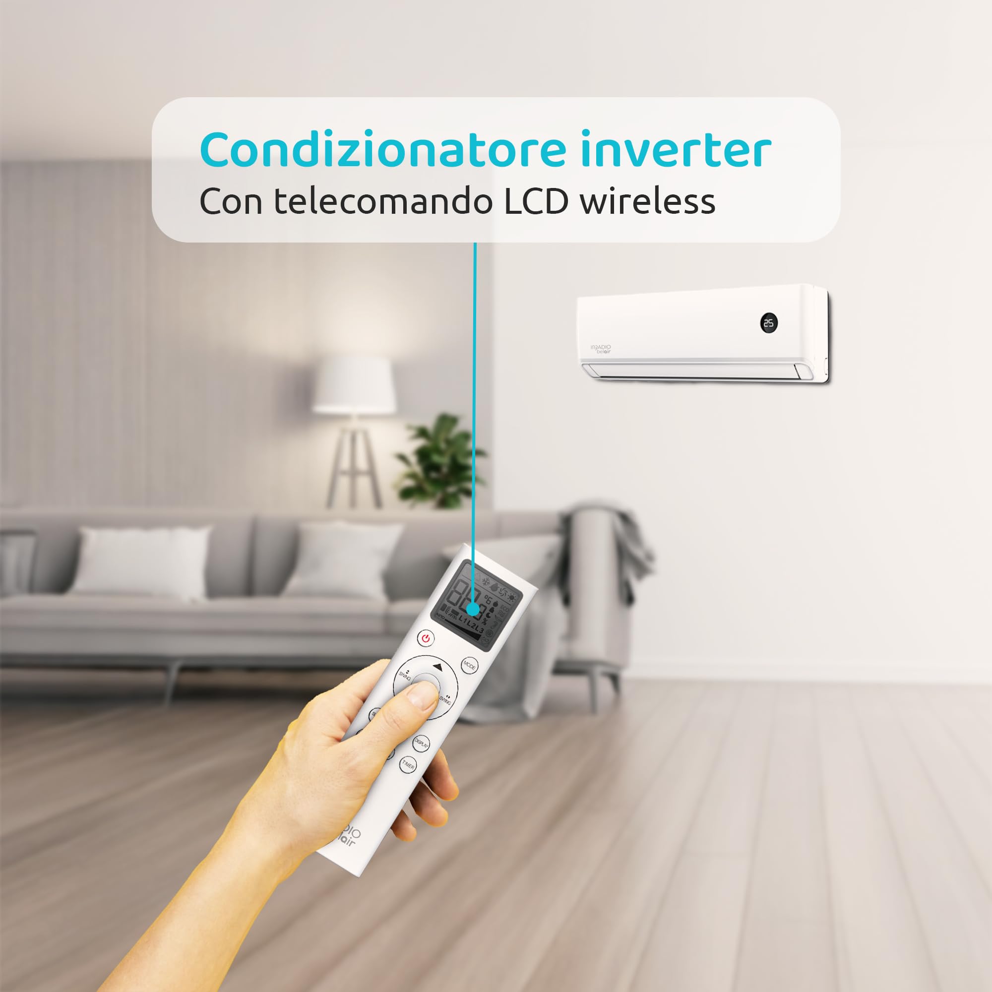 ALASTOR 12, 12000 btu, Kit Condizionatore Inverter con Pompa di Calore, Gas R32, Classe A++/A+, Telecomando, Filtri Lavabili, Display LCD, Funzioni Avanzate, Timer Programmabile