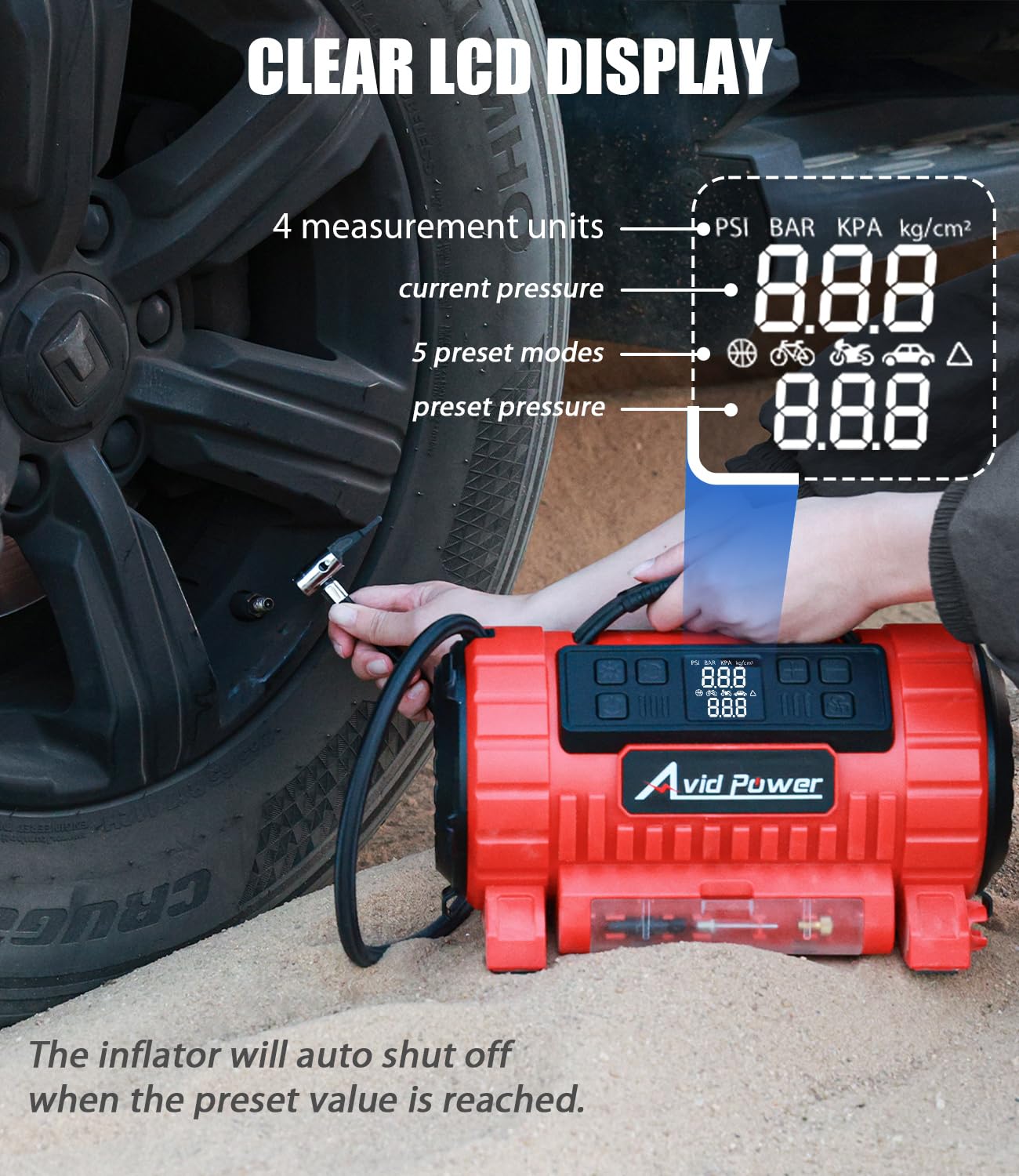AVID POWER - Compresor de aire portátil, 12 V CC, 110 V CA, bomba de neumático de coche