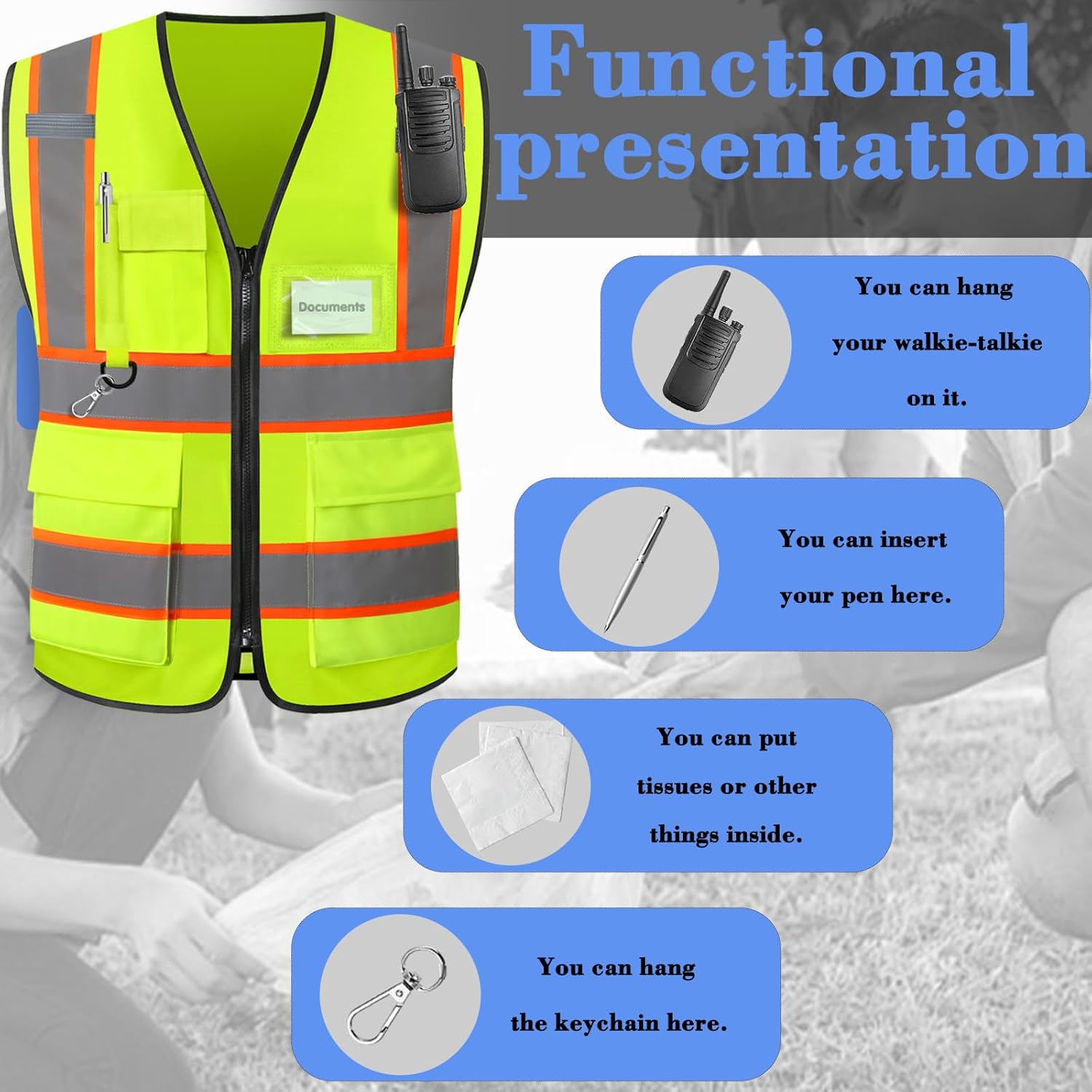 Custom Safety Vest for Men with Pockets Two Tone High Visibility Vest Customized Hi Vis Construction Work Vest for Men Women - Image 4