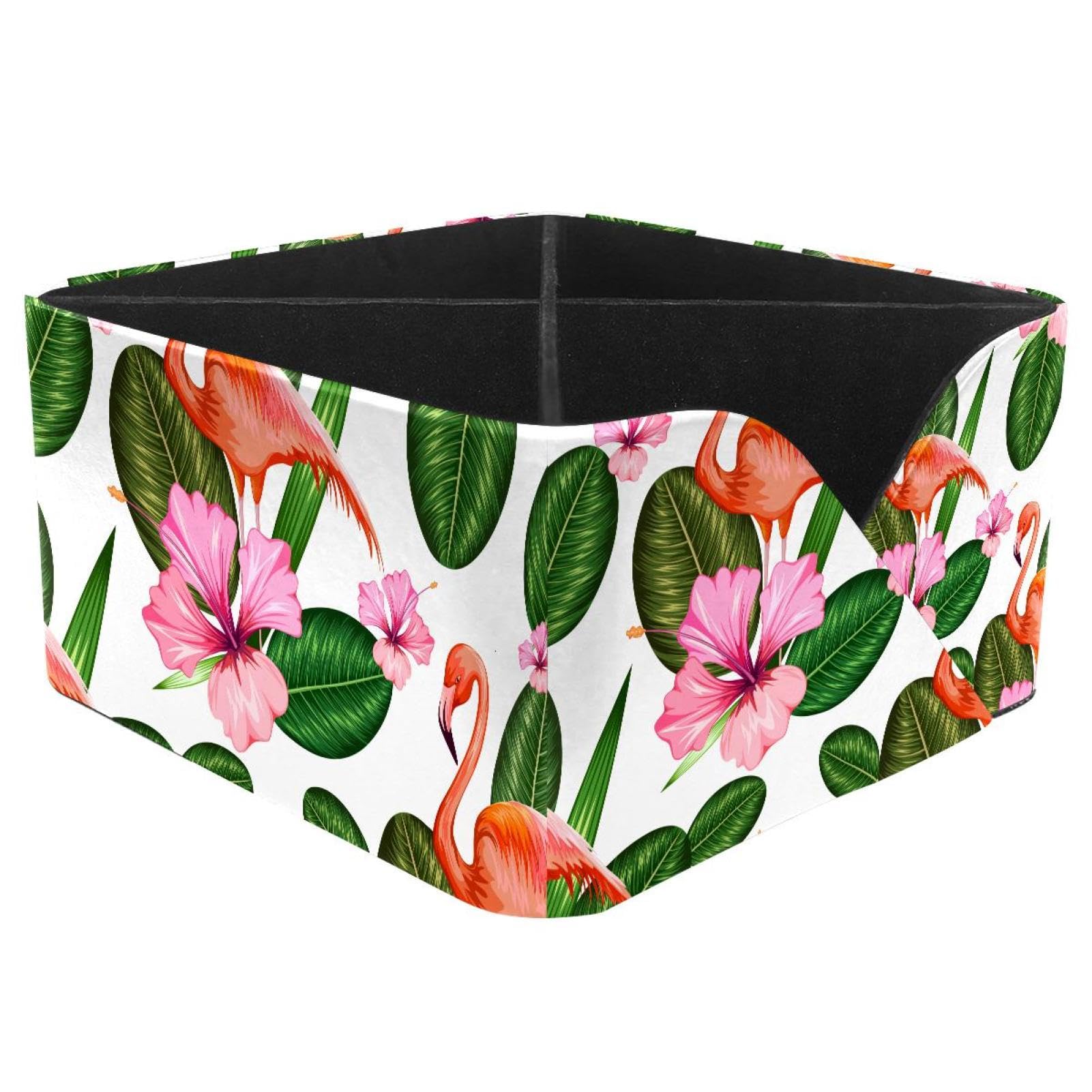 KengjuTesu Palm Tree Leaves with Flamingo Bird Desktop Organizer Pen Holder, Rectangular Pencil Cup for Office, Study and Makeup Stations