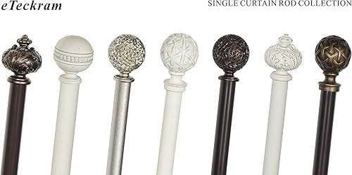 Miniatura 8 de eTeckram Barra de cortina de 1 pulgada con remates de bola geográfica (blanco desgastado, 84 a 120 pulgadas)