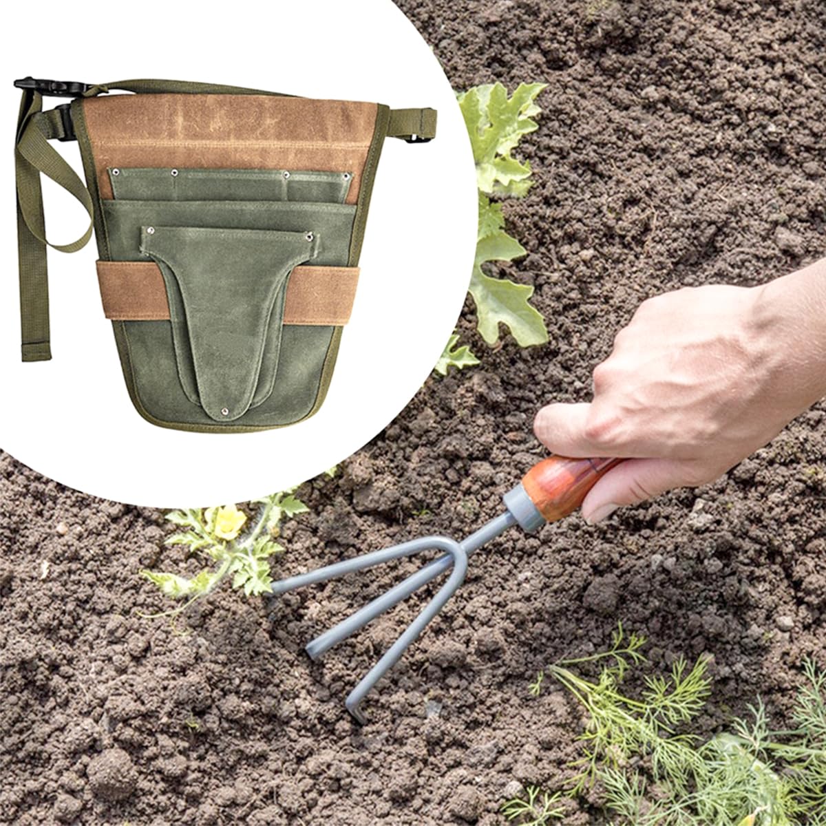 Cintura portautensili da giardino pratica con tasche multiple, marsupio portautensili piccolo e resistente, cintura da cintura per attrezzi da giardinaggio all'aperto