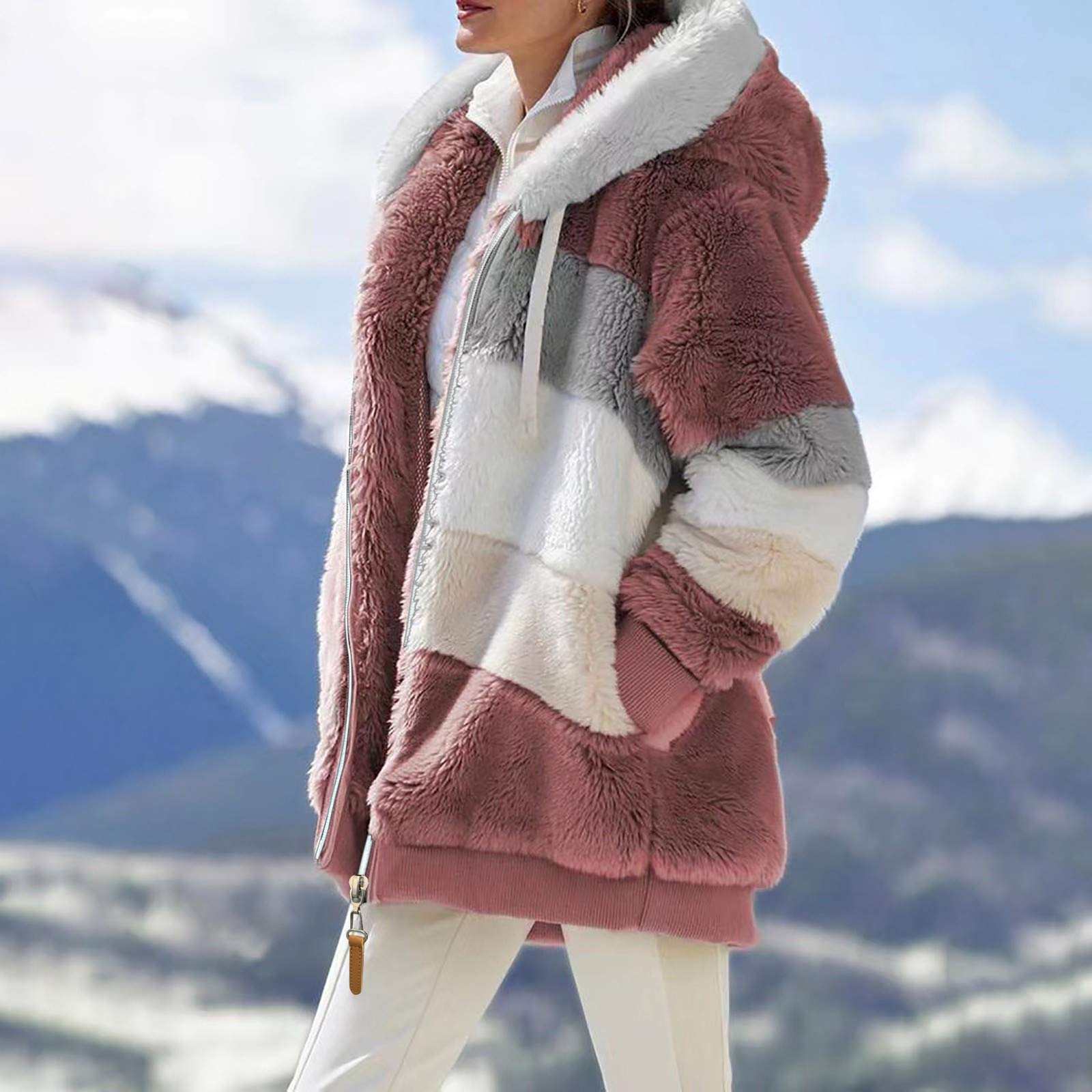 Generisch Damen Jacke Damen Fleecejacke Outdoor Polyester Mantel mit Reißverschluss für Reisen Freizeit Langarm Warme Winterbekleidung