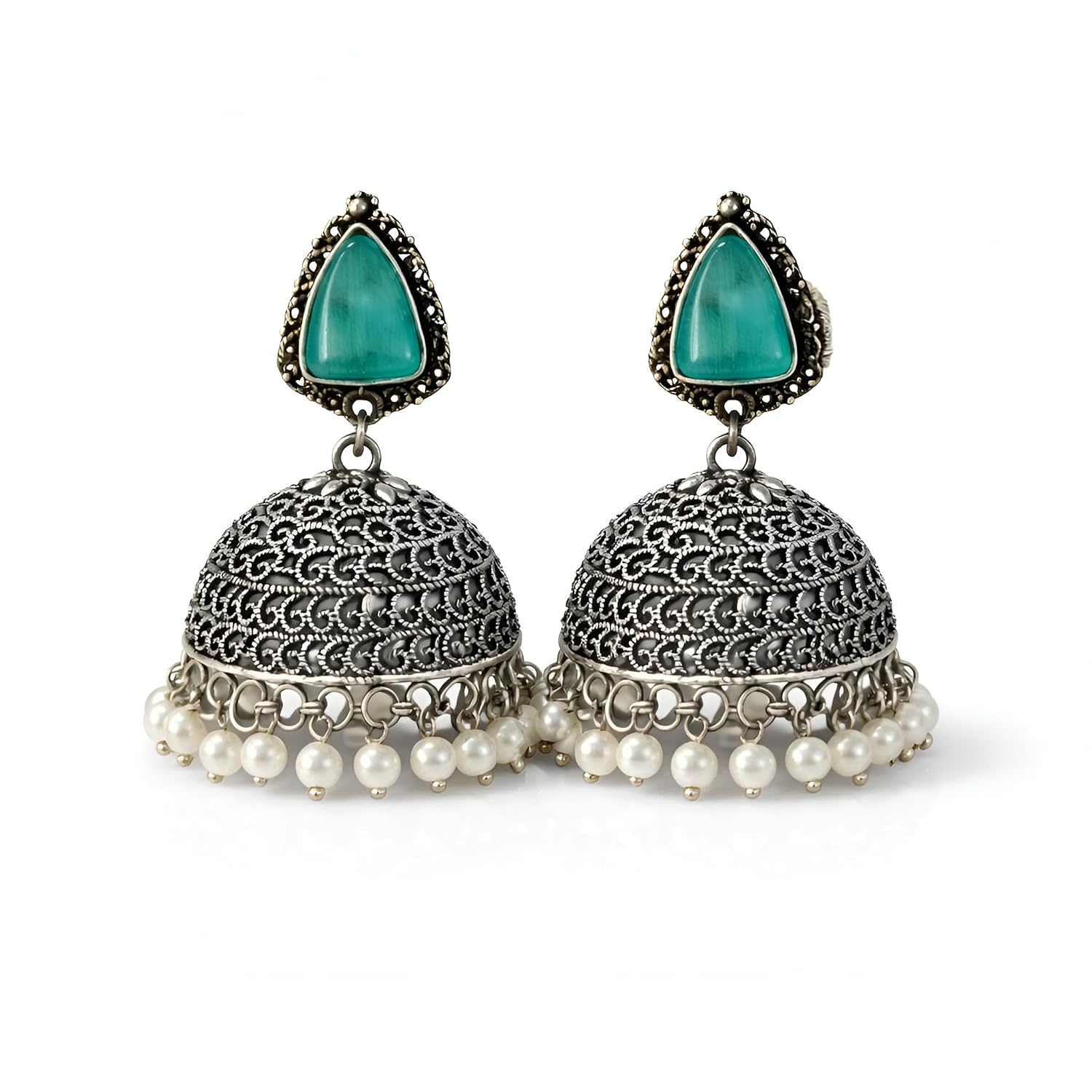 Jewels Of Love Dome Jhumka Earrings for Women | Antique Gold & Green Stone Traditional Design | Ethnic Pearl Fringe Festiv... - Review, Price and Buying Guide