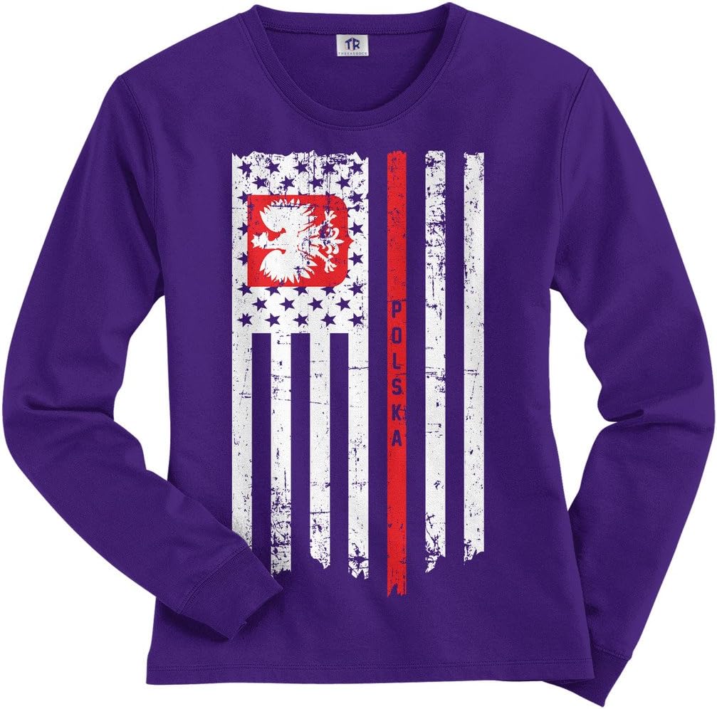 Threadrock Women's Poland USA Polish American Flag Long Sleeve T-Shirt
