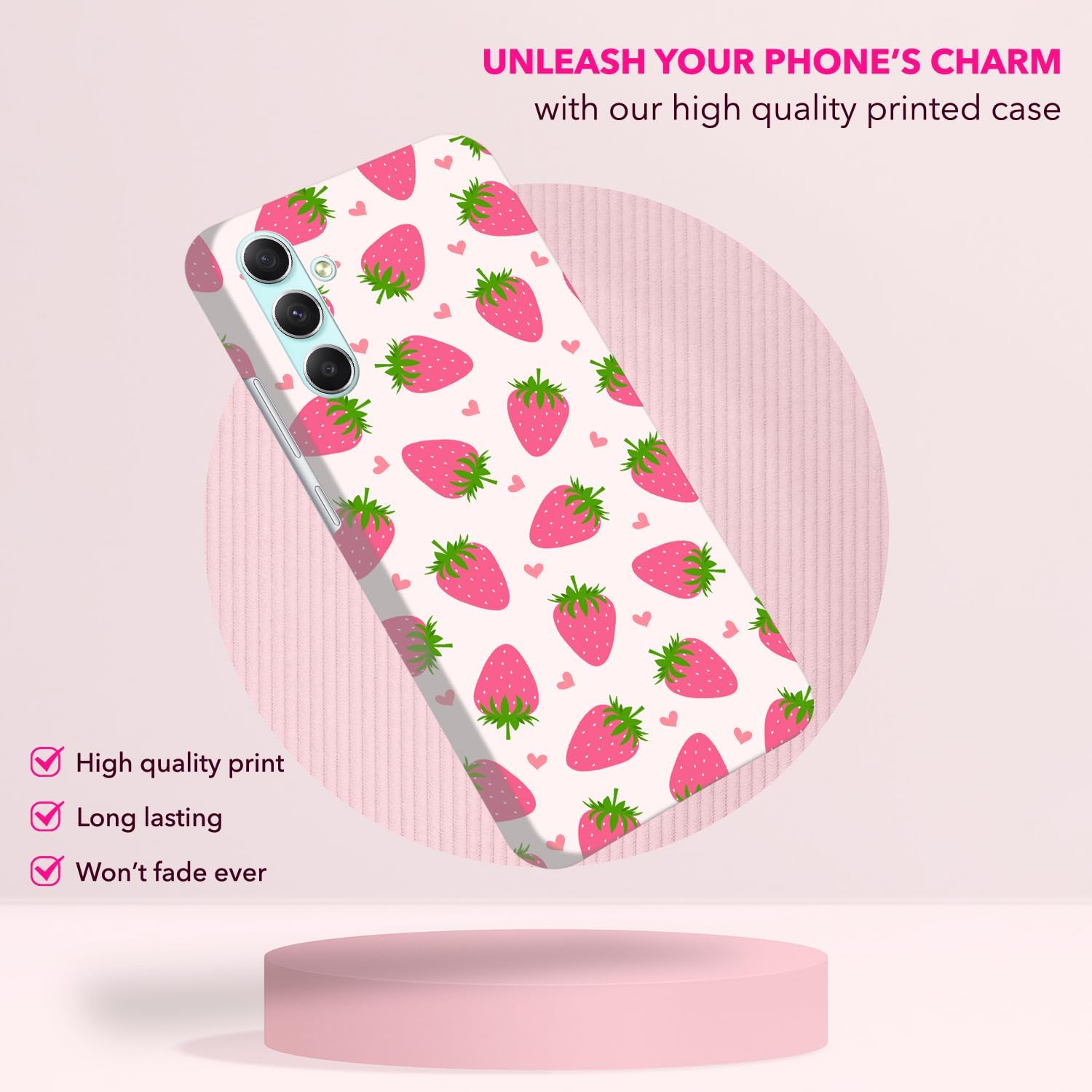 Back Case for Samsung Galaxy A34 5G, Samsung A34 Case with Stylish Strawberry Pink Pattern Design Printed Cute, Sleek Durable Hardshell Protective Case/Cover for Samsung A34 5G - Image 6
