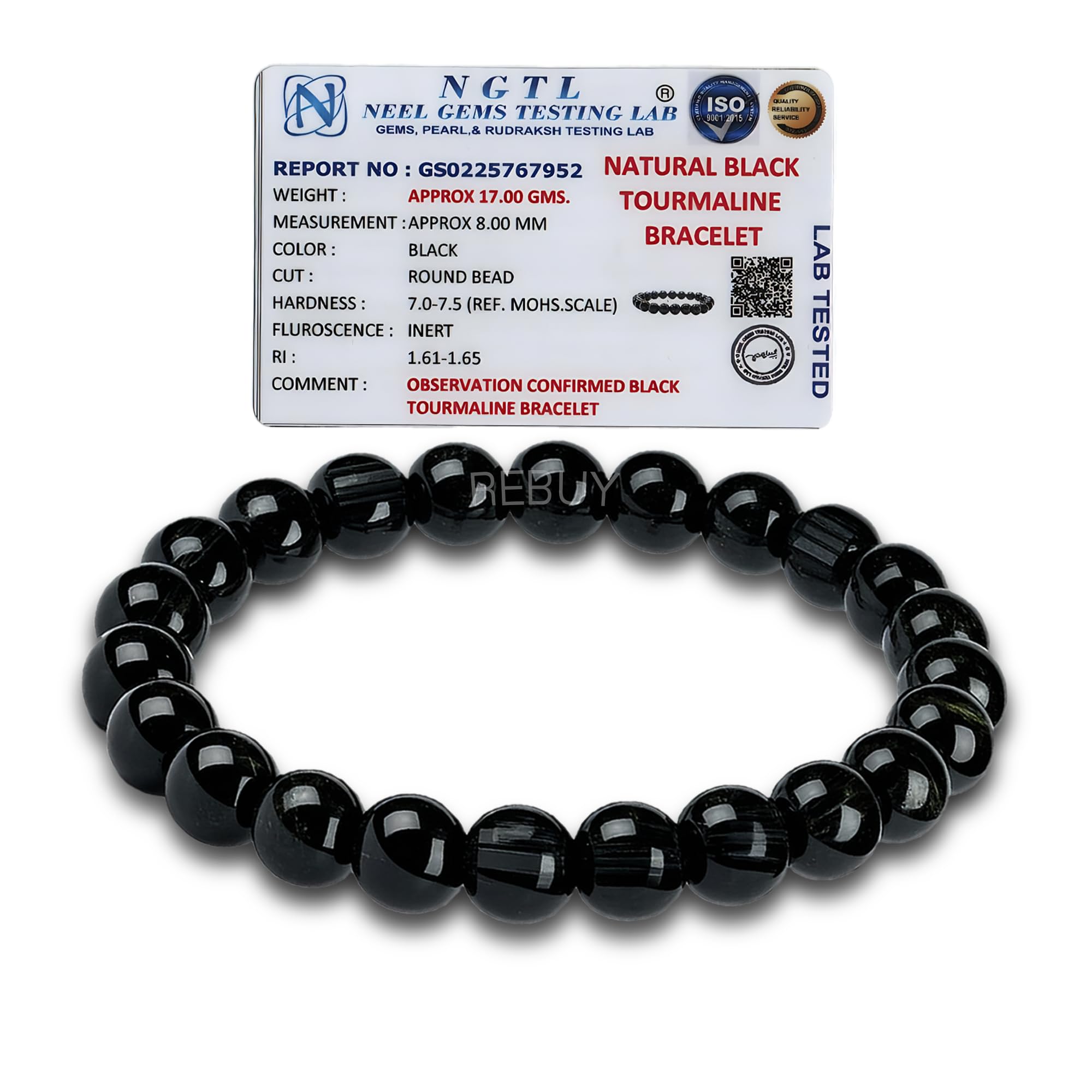 – Black Tourmaline Stone Bracelet For Both Men & Women | Reiki Crystal Healing Bracelet Help To Protect Against Negative Energy | 8mm Bead size