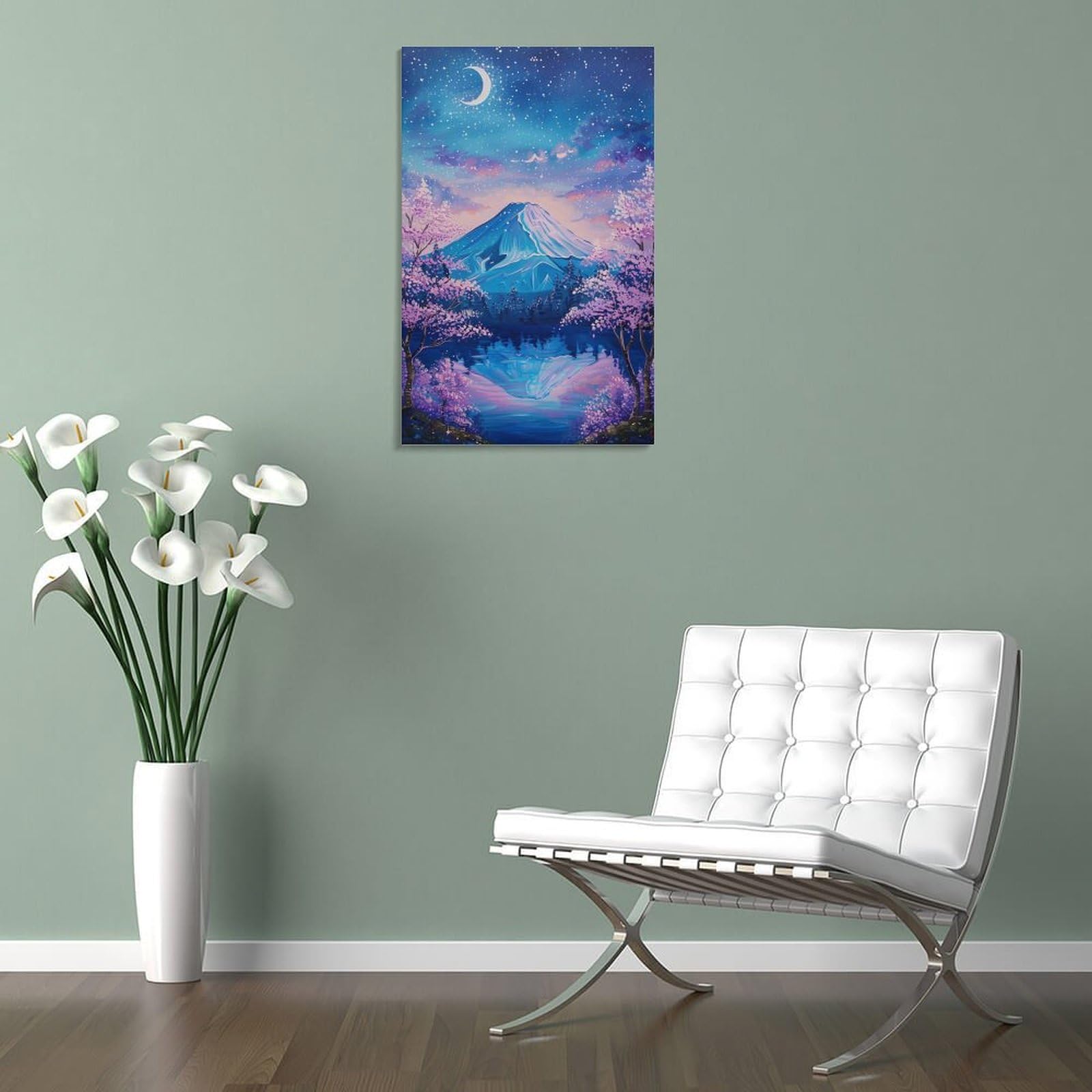Amazon.co.jp: 絵画 富士山の夜桜が美しい景色インテリア 絵画 美しい
