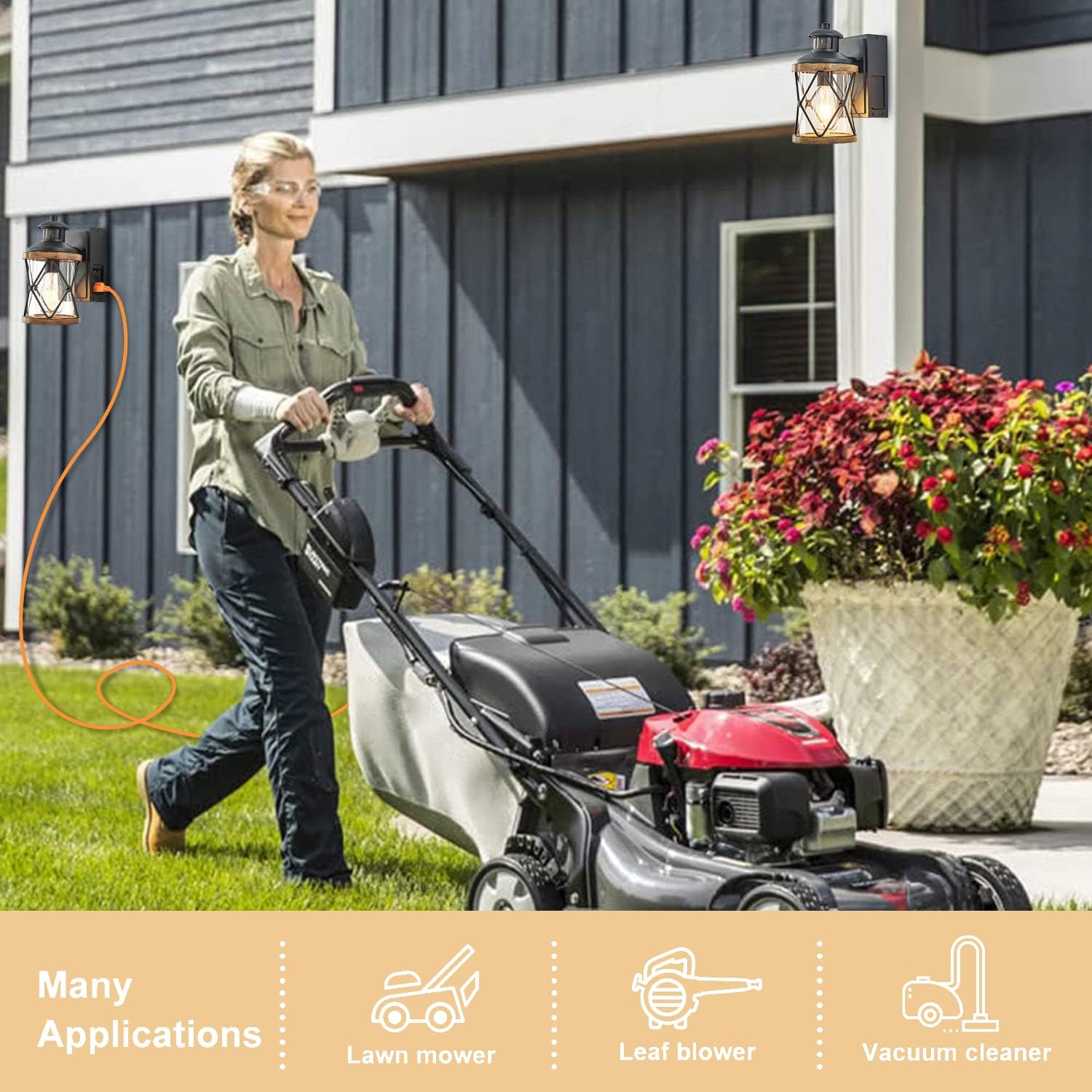 Dusk to Dawn Motion Sensor Outdoor Porch Light with GFCI Outlet,3 Lighting Modes Anti-Rust Waterproof Industrial Outdoor Lantern,Exterior Work lights Rustic Wood-Like Finish Wall Light (Brown, 1 Pack)