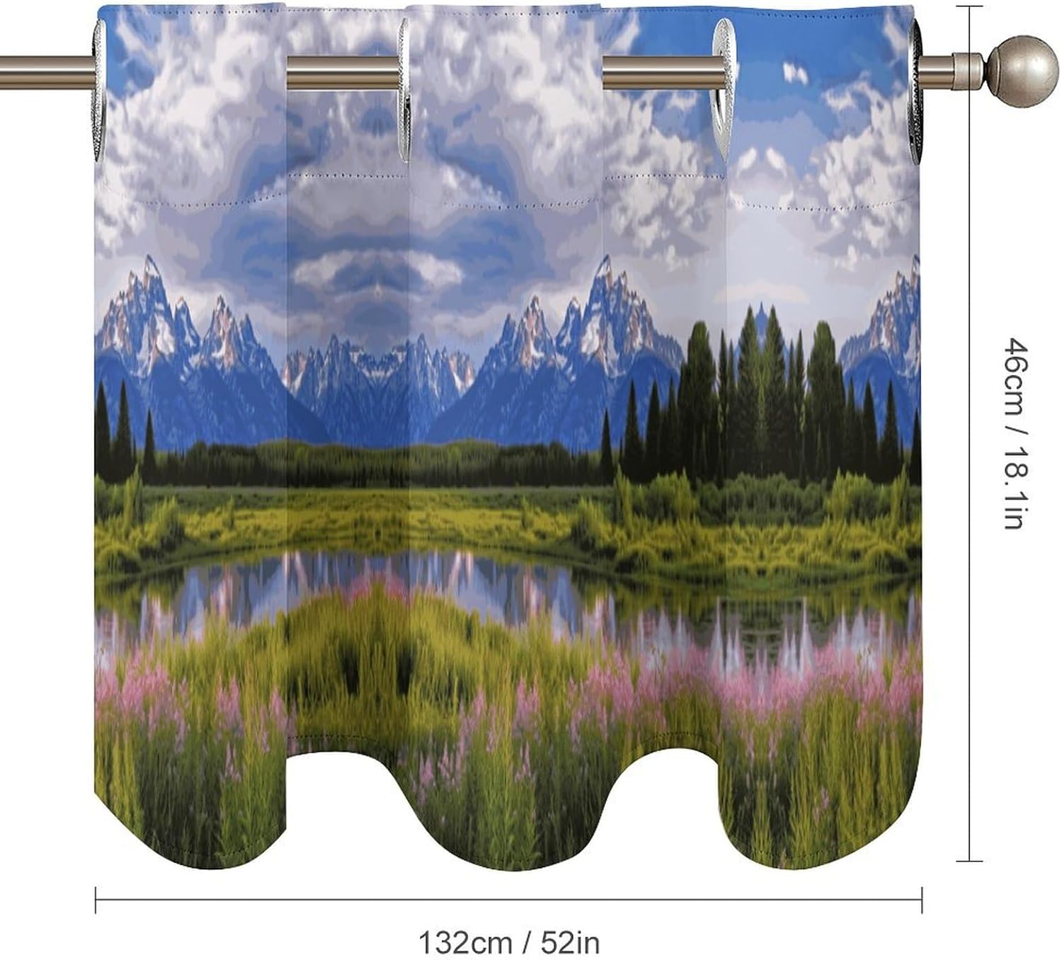 Grand Teton National Park Printed Short Window Curtains, Grommet Small Valance, Decorative Short Curtains Suitable for Window Sills in Bedrooms, Living Rooms, Kitchens, Etc