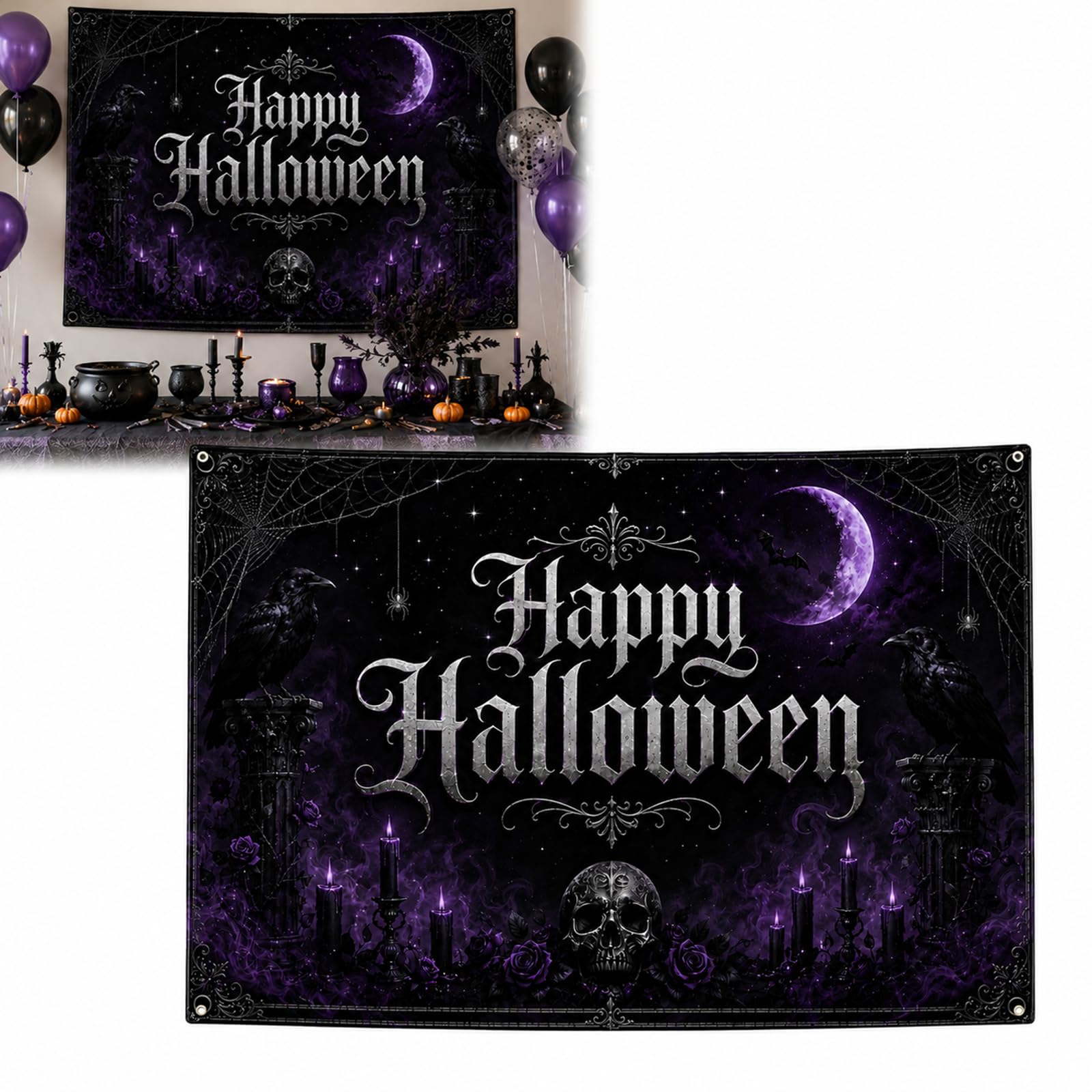 Halloween Backdrop Banner 180 x 110 cm with Eyelets and Hanging Ribbon