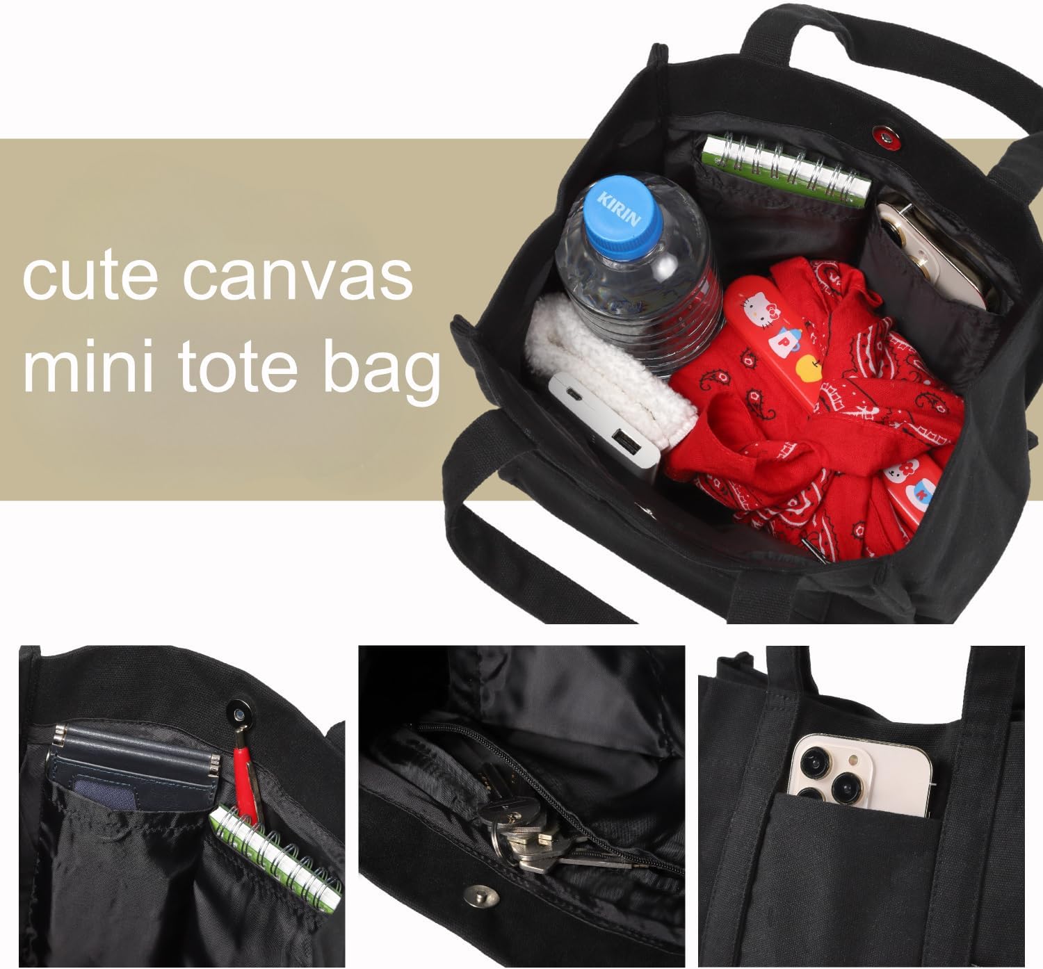 Mini Tote Bag - Stylish & Compact Canvas Tote with Snap Closure, Ideal for Daily Use & Casual Outings image 5