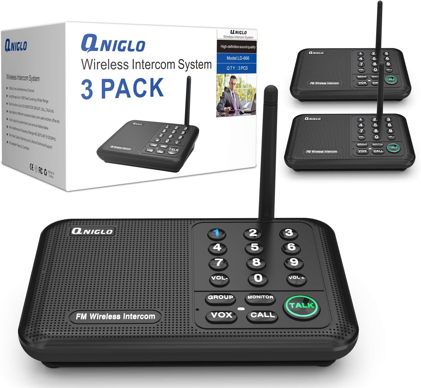 - Intercoms Wireless for Home, 5280 Feet Long Range Wireless Intercom System for House, 10 Channels Intercoms System for Business, Room to Room Intercom System with Monitor for Elderly LD666-3P