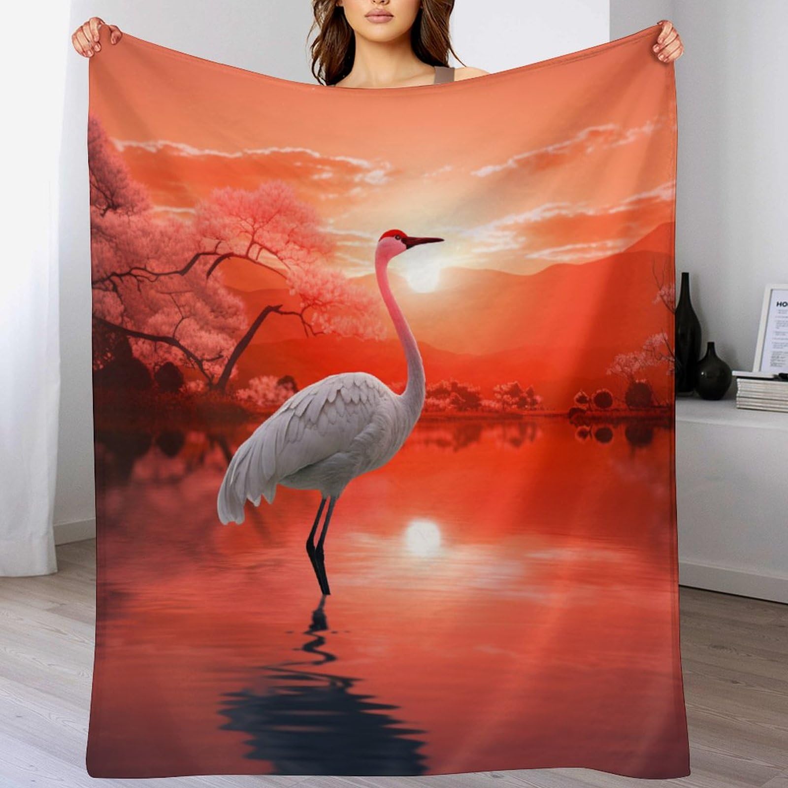 Couverture grue blanche flanelle 130x150 plaid canapé doux chaud