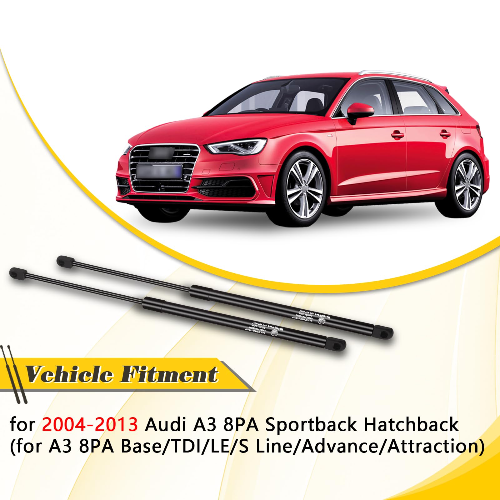 2 x podnośnik samochodowy do bagażnika 2004-2013 Audi A3 8PA Sportback Hatchback hydrauliczny bagażnik 415N 530 mm, czarny cylinder gazowy, wymiana klapy tylnej klapy #88P4827552B