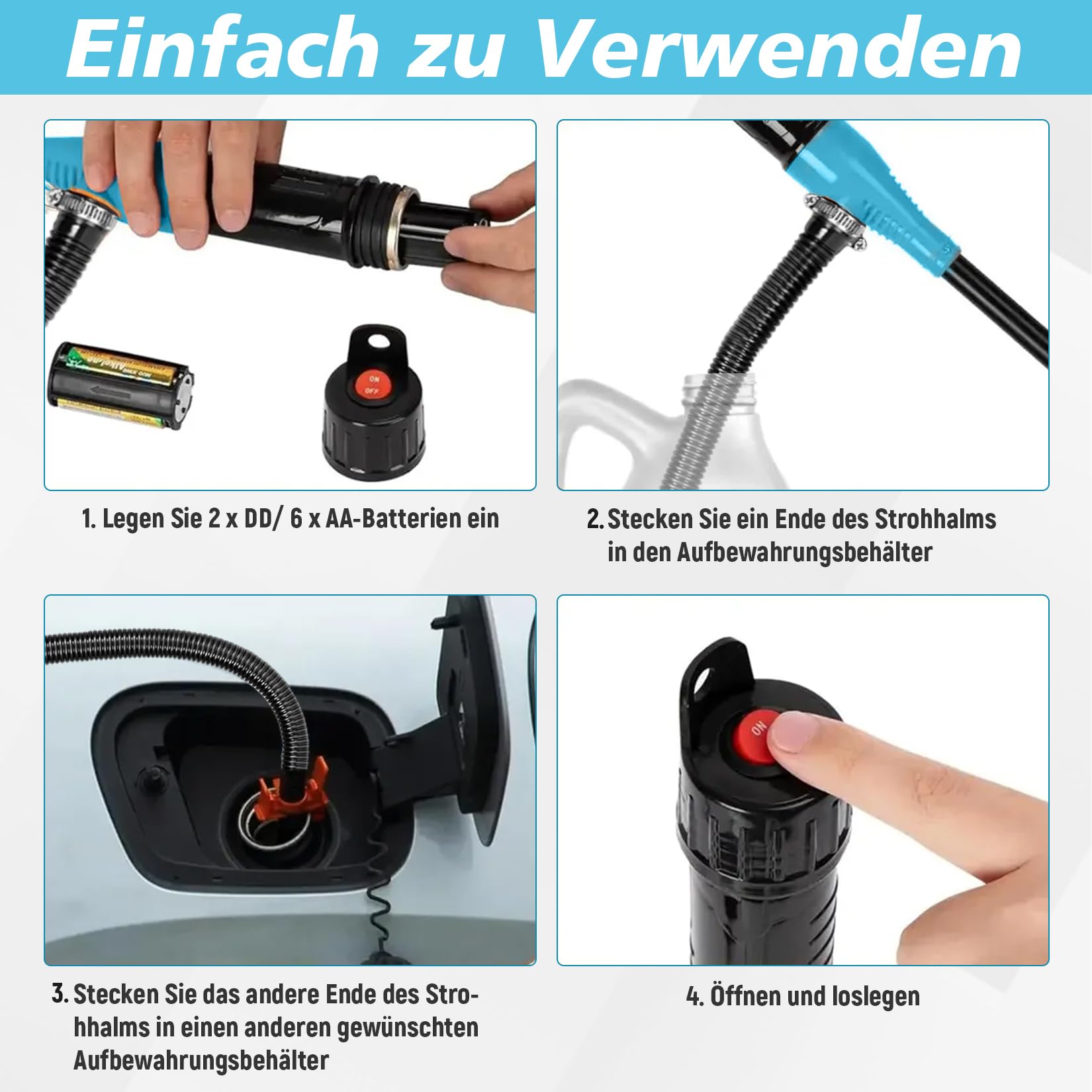 Herbst Bomba de Transferencia eléctrica, Bomba de Gasolina para bidones, Bomba de Aceite eléctrica portátil a batería de 2.4 GPM (9 L/min) para Coches y Motocicletas