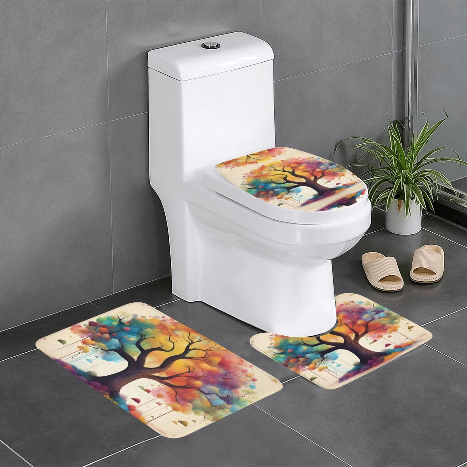 Tapis de bain antidérapants haute densité Colorful Life Trees en microfibre