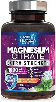 Magnesium Citrate 1000mg Per Serving - Max Absorption Magnesium Powder Capsules for Muscle, Nerve, Bone and Heart Health Support, High Absorption Citrate Complex, Gluten Free, Non-GMO - 120 Capsules