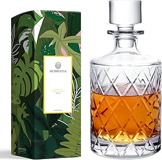 Homestia Hand Cut Lead-Free Crystal Decanter with Stopper, 30 oz 900ml Whiskey Decanter, Liquor Decanters for Vodka, Bourbon, Scotch and Rum, Gift for Men Dad Father's Day