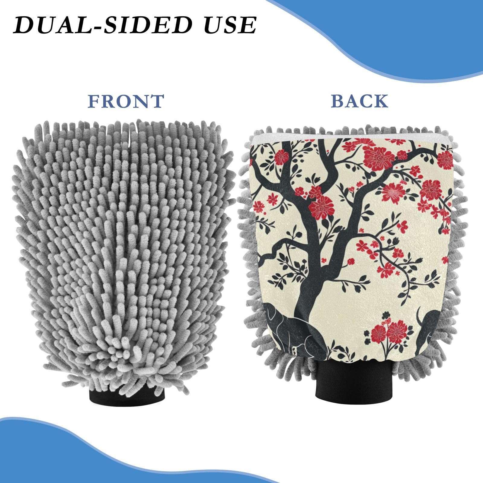 IOACIY Absorbent Microfiber Car Wash Drying Mitts, 2 Pack, Scratch-Free & Lint-Free, Rich Foam, Highly Absorbent, Double Sided, Wash Mitt Perfect for Car Washing, M, Dog (3)