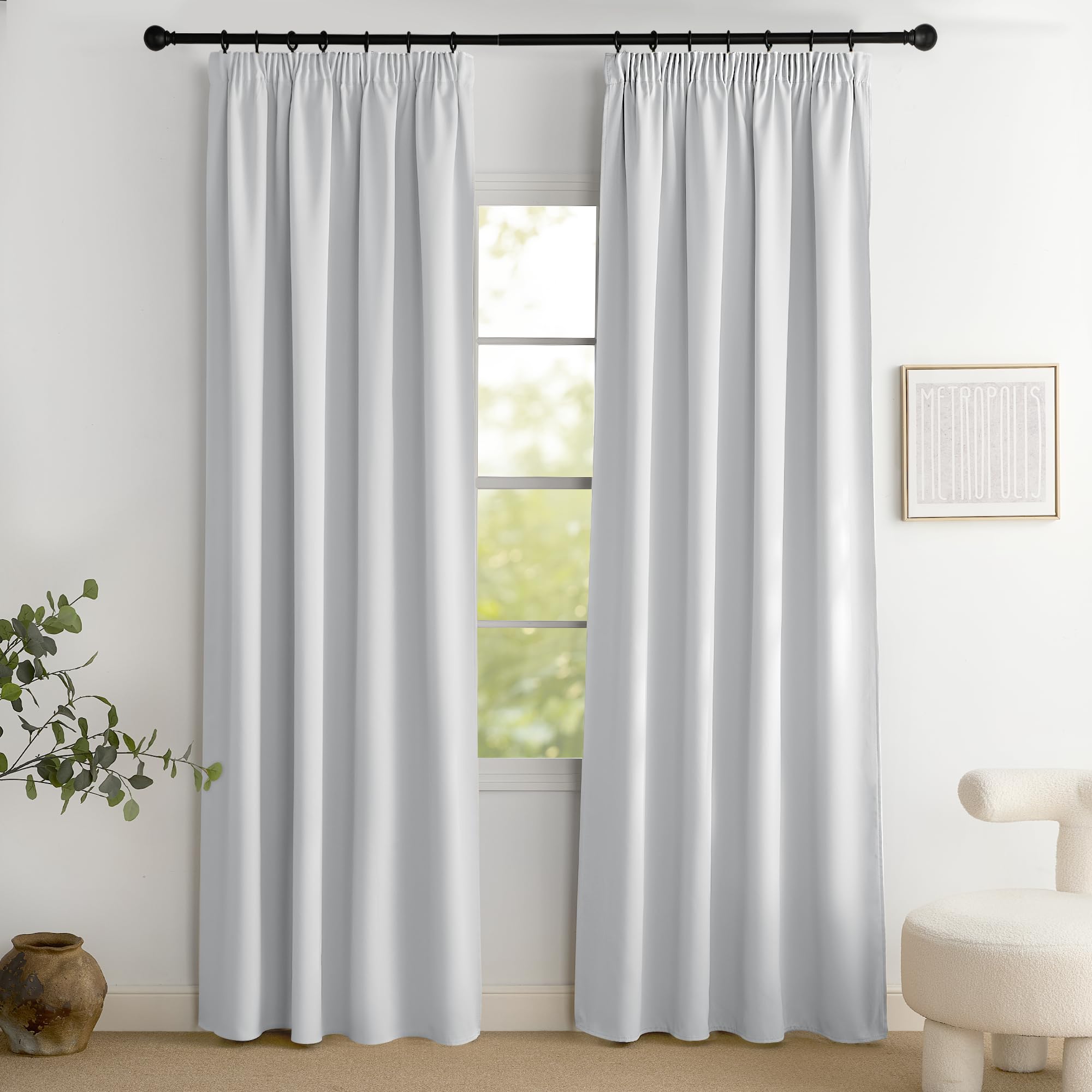 PONY DANCE Cortinas Salon Opacas 2 Piezas,Cortinas Blackout Termicas Aislantes para Dormotorio/Cocina con Ganchos para Riel,140x220cm,Blanco Gris Global Recycled Standard Global Recycled Standard OEKO-TEX STANDARD 100 Global Recycled Standard