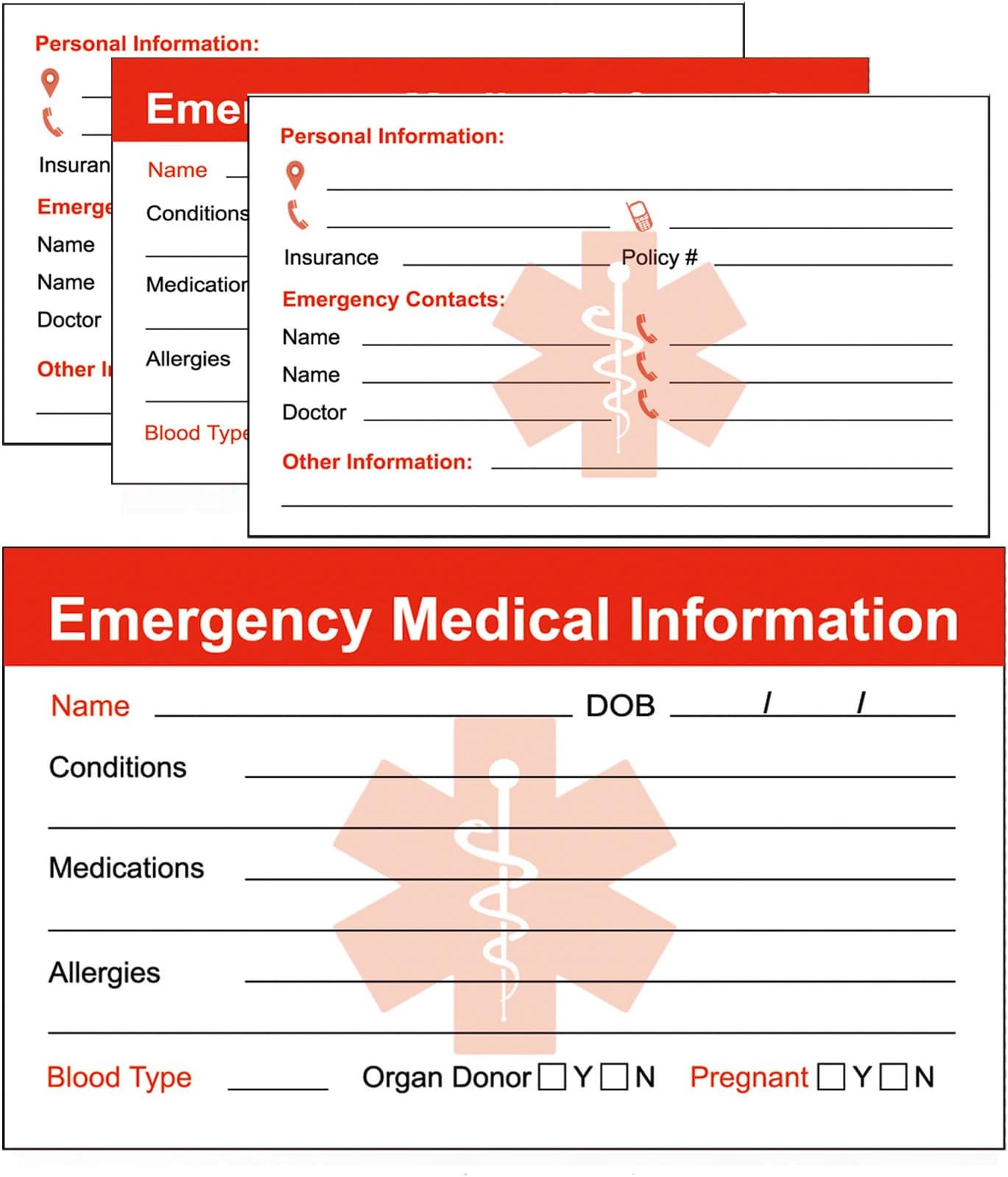 RXBC2011 Emergency Medical Information ID Card Pack of 5