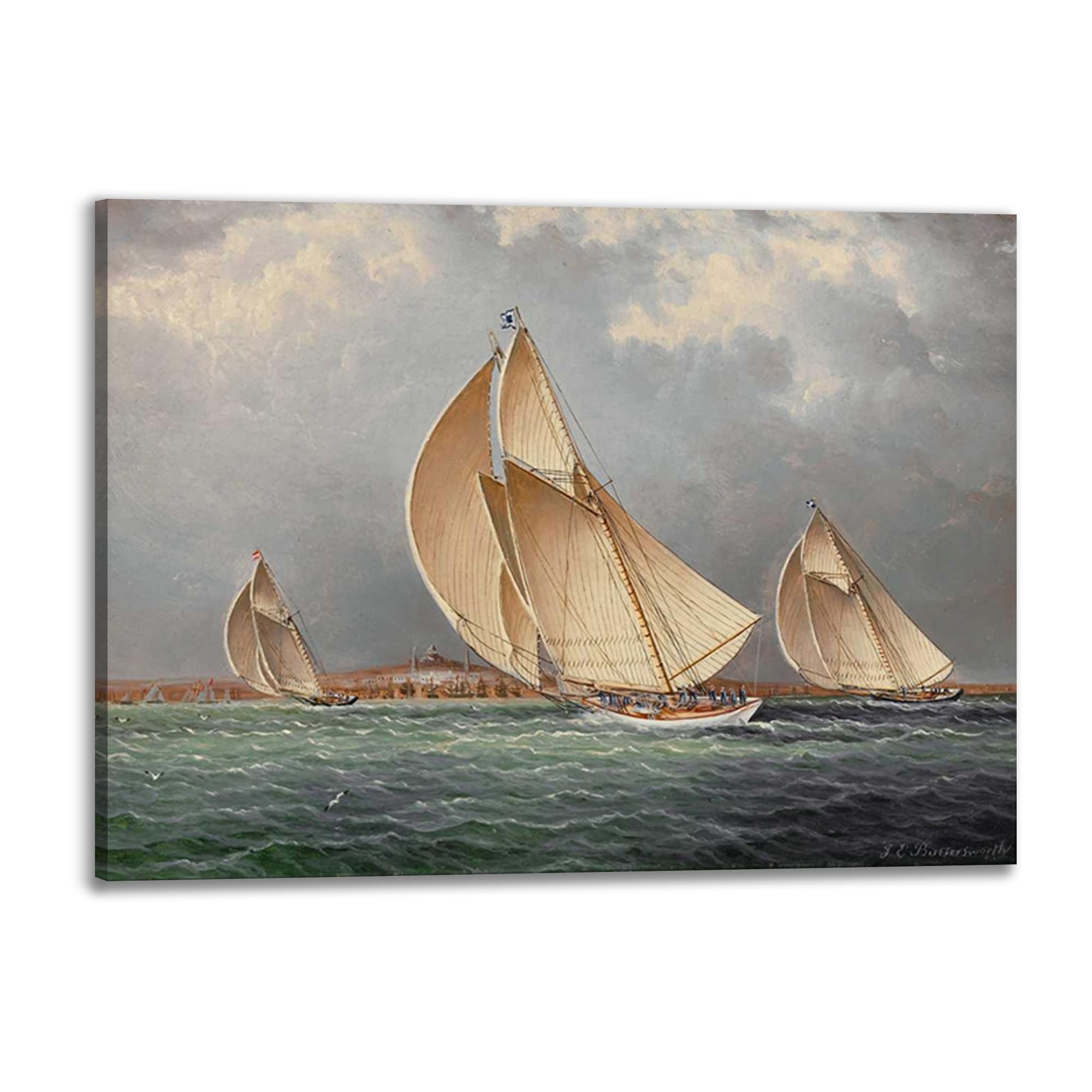 Impression Yachting in Boston Harbor tableau d'art haut de gamme avec cadre en bois noble