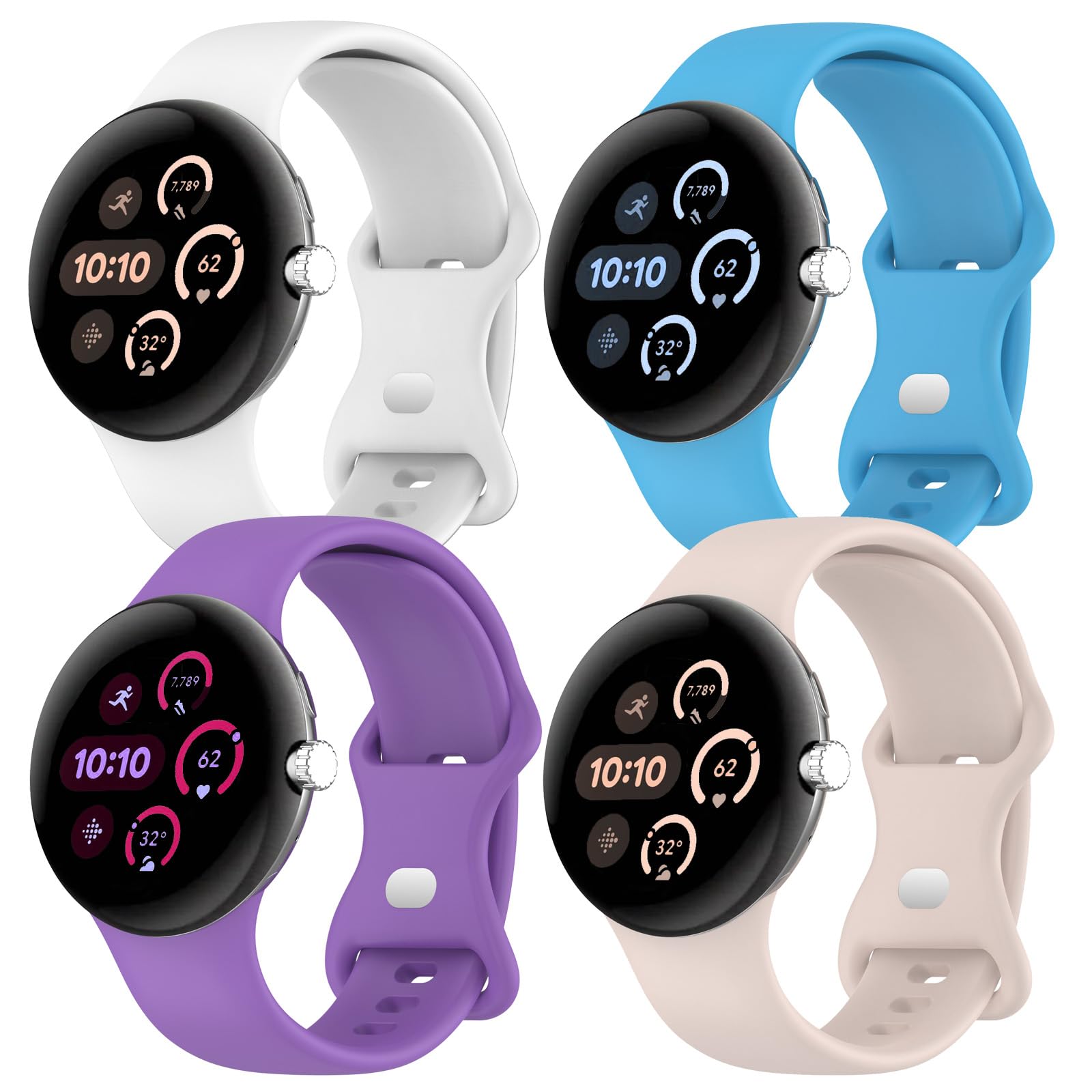 DMVEIMAL 4Pcs Active Band for Google Pixel Watch 3 Bands 41mm/Pixel Watch 2 Band for Women/Men,Sport Waterproof Silicone Strap for Google Pixel Watch Band Replacement Wristband