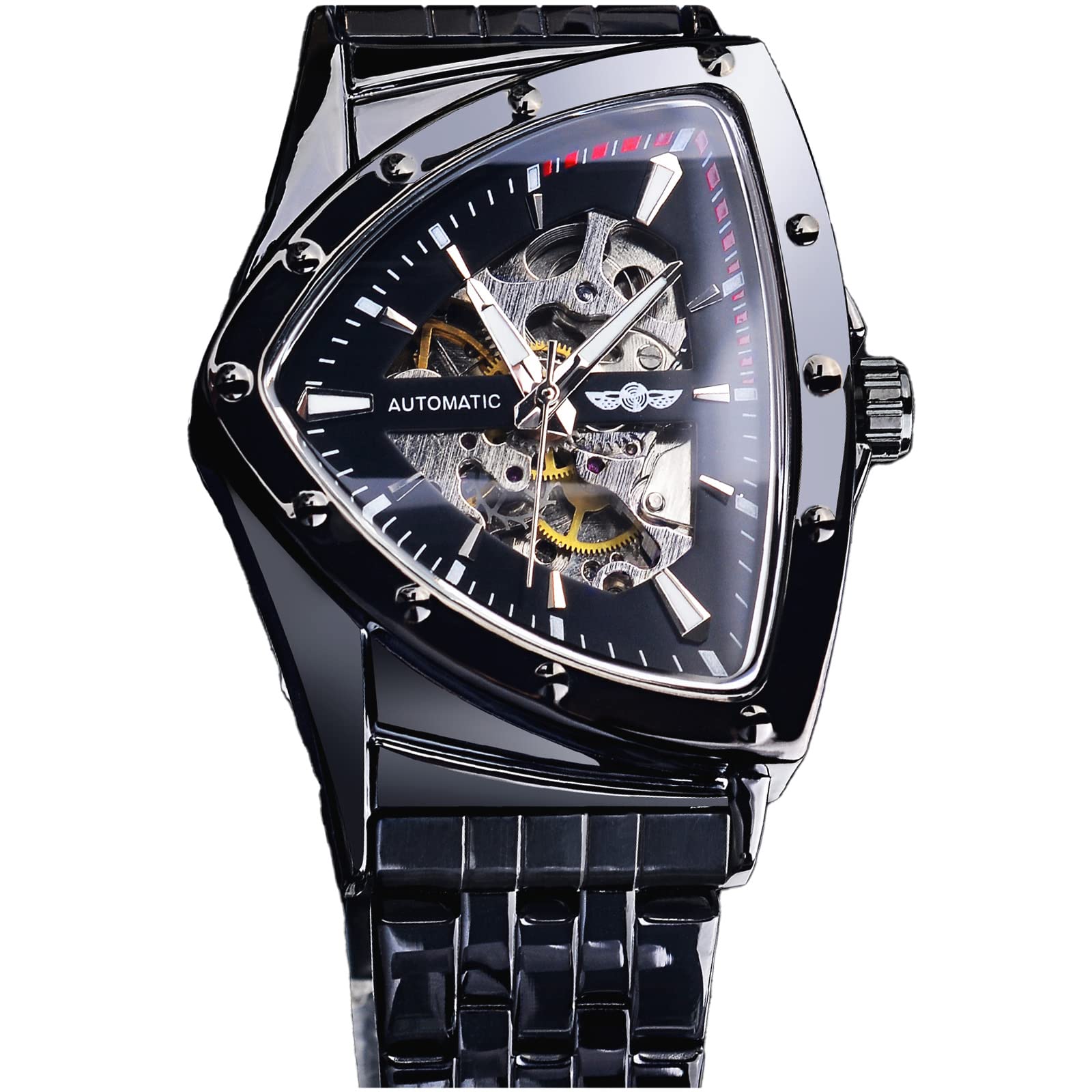 Triangle Skeleton Men's Automatic Mechanical Watch Luxury Gold Black Stainless Steel Watches Waterproof Luminous Sports Wristwatch