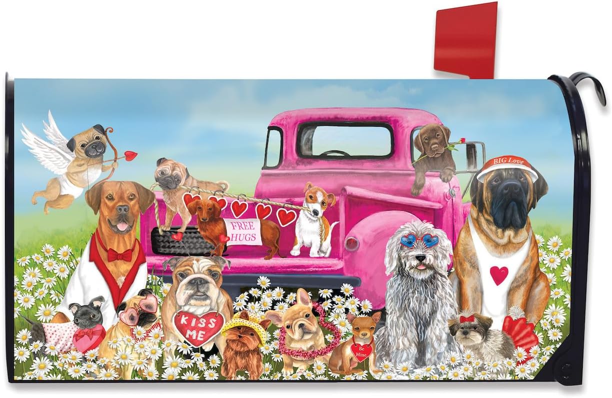 Briarwood Lane Mailbox Cover - Standard Size - Happy Valentine's Dogs for Valentine's Mailbox Cover