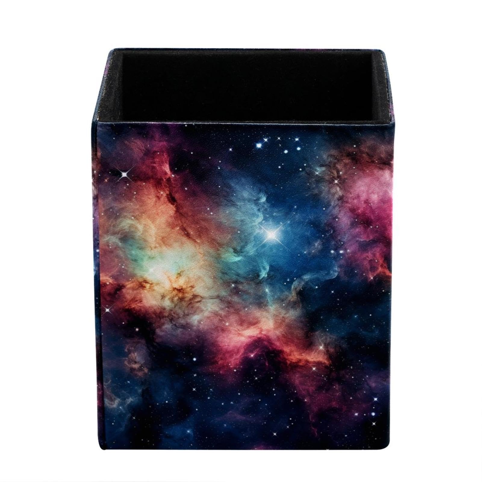 FWJZDSP Pen Holder, Pencil Holder, Starry Sky Desk Organizer, Durable Leather Pencil Cup, Decorative Makeup Brush Holder Cup, Stationery Holder for Office, School, Home