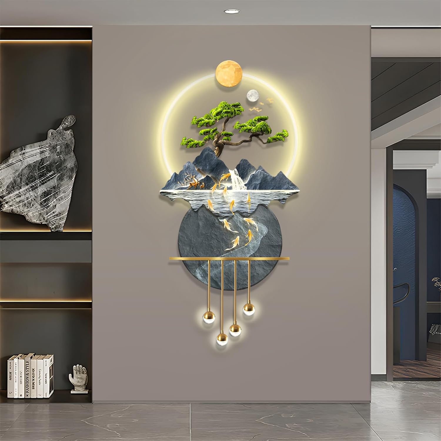 LED Light Decor Wall Art, 3D Art Wall Decor with Light, Decors Walls Sculptures Large 3D Art, Decors Walls Sculptures Lighting Modern, Plug-in Power Supply, Blue D, 23x47in