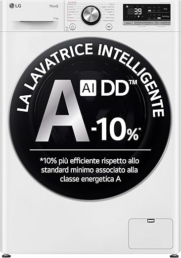 LG AI DD F4R7011TSWC Lavatrice Classe A -10%, 11kg Serie R7, Carica...