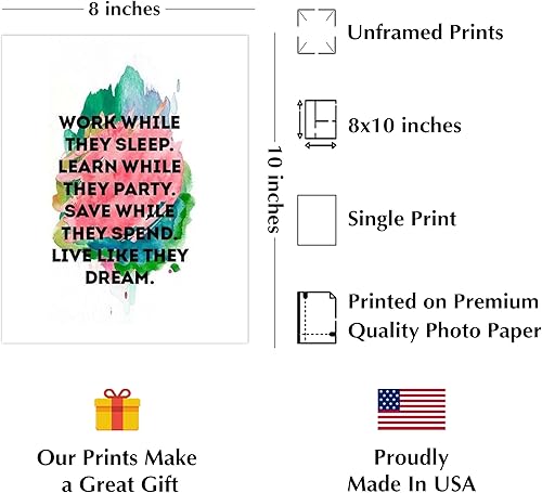Miniatura 2 de Work While They Sleep - Live Like They Dream - Motivational Wall Art Poster Print 10x8 Unframed, Typographic Decor for Living Room, Office, and