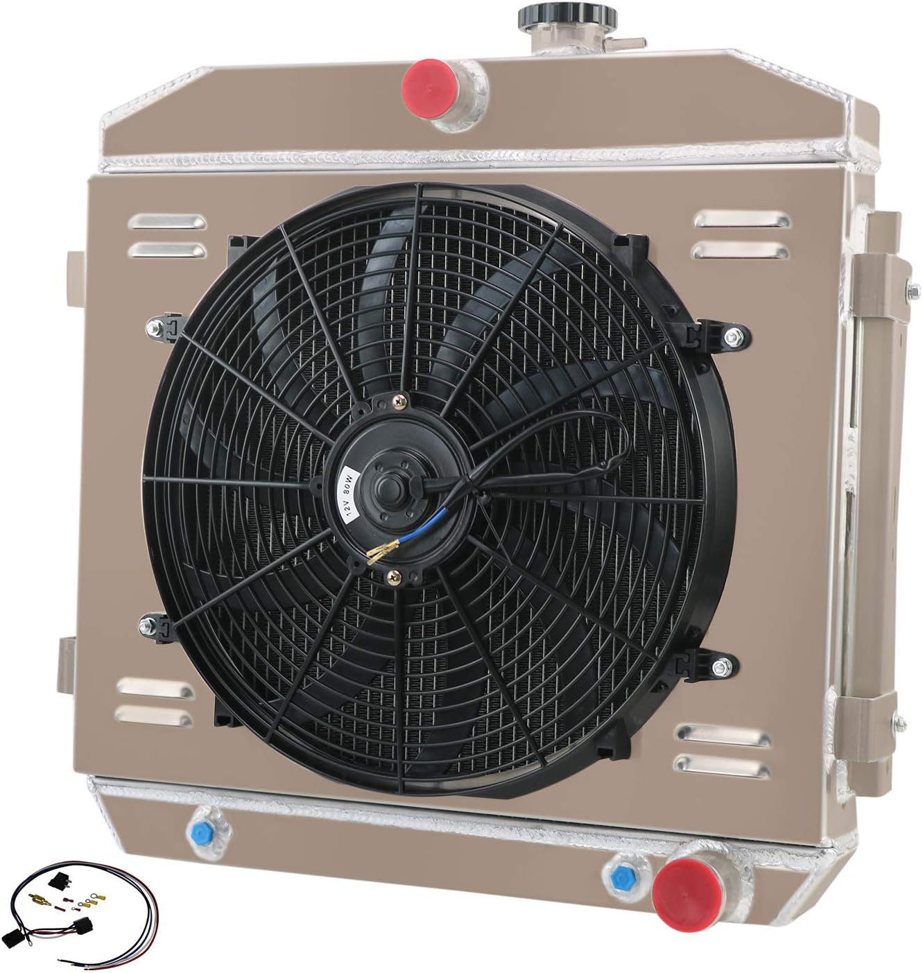 ALLOYWORKS 4 Rows Core Aluminum Radiator Shroud Fan Fits For 1955 1956 1957 Chevy Bel Air/Nomad/Del Ray