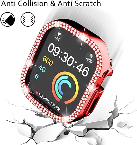 Miniatura 5 de Correas compatibles con iWatch de 1.929 in, 1.772 in, 1.614 in, 1.732 in, 1.575 in, correa de metal con diamantes de imitación brillantes con funda