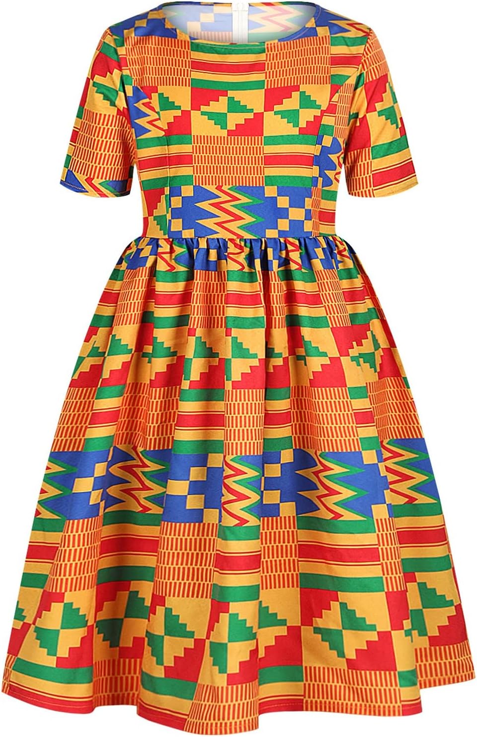 Kids Baby Girls African Dashiki Dress Traditional Ethnic Style Short Sleeve Crewneck Princess Dresses Clothes(Orange,4-5 Years)