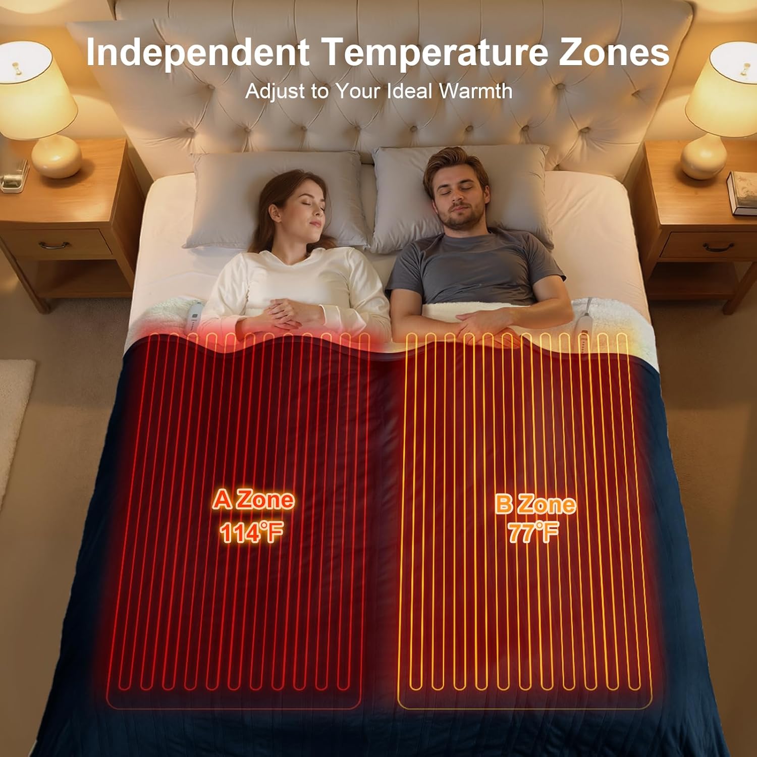 Heated Blanket King Size - Dual Control King Electric Blanket with 5 Heat Settings, 10 Hrs Auto Off for Bed, ETL Certified, Washable Flannel Sherpa Heating Blankets 100" x 90", Navy - Image 2