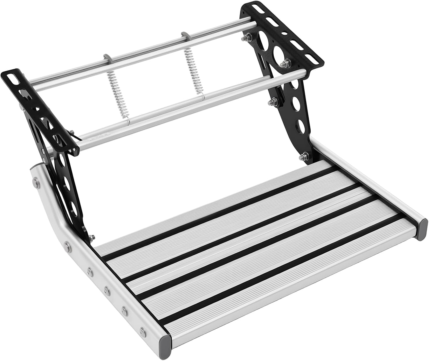Folding RV Step, Aluminum Alloy RV Camper Stair Manual RV Step Ladder Assembly with LED Light, 330.69lbs Capacity Drop Down Single Step Tool Safety Platform for Camper Van Travel Trailer Caravan