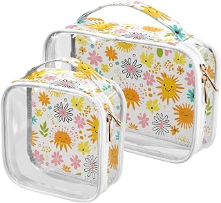 2 Pack clear makeup and toiletry TSA approved water-resistant makeup organizer bag Airport Airline Compliant Summer Safari Fresh Doodle