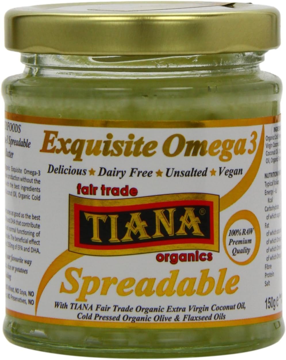 TIANA Fair Trade Organics Exquisite Omega 3 Spreadable Dairy-Free Butter Alternative 150g