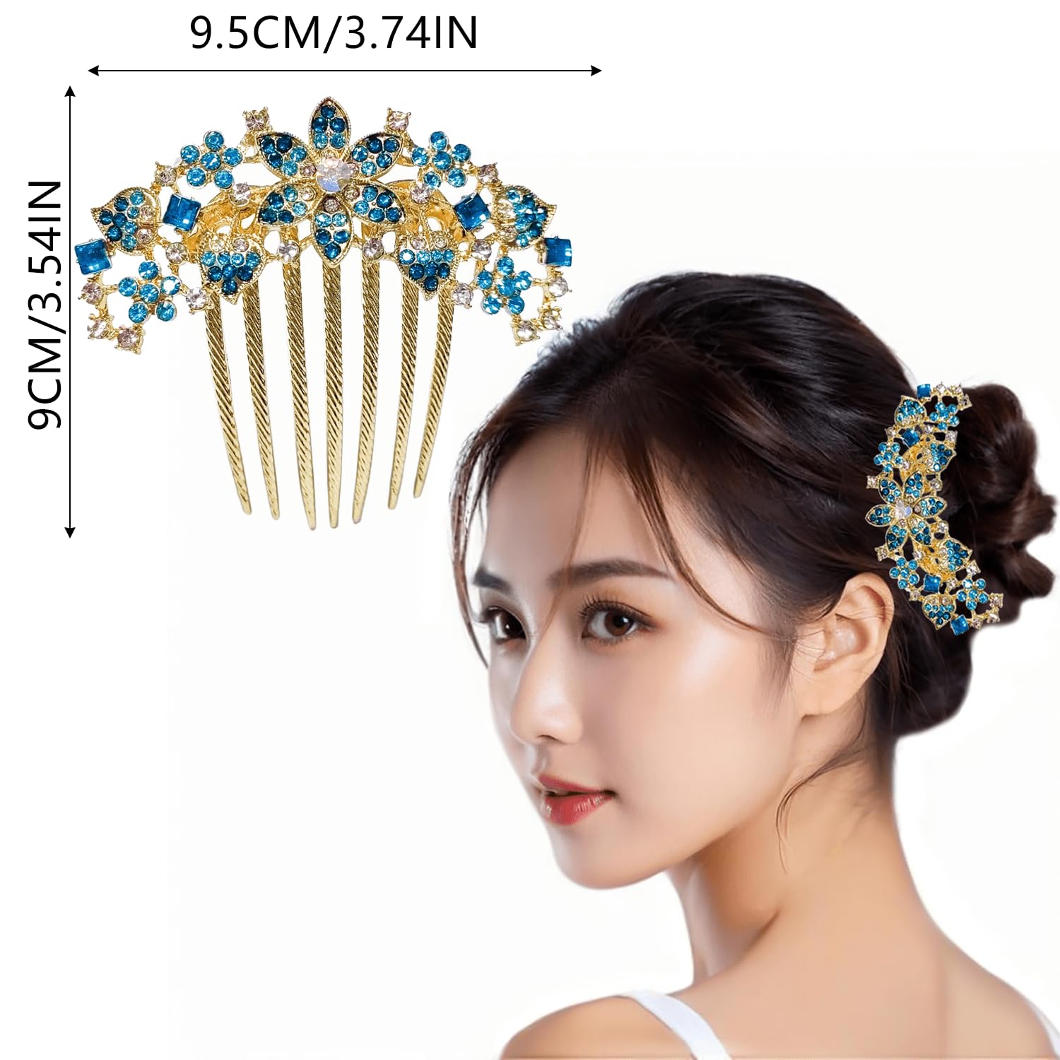 4 pieces Crystal Rhinestone Hair Side Combs,Bridal Hair Comb,Rhinestone Hair Piece Party Headress for Bride Bridesmaid,Suitable for everyday, wedding, prom - Image 3