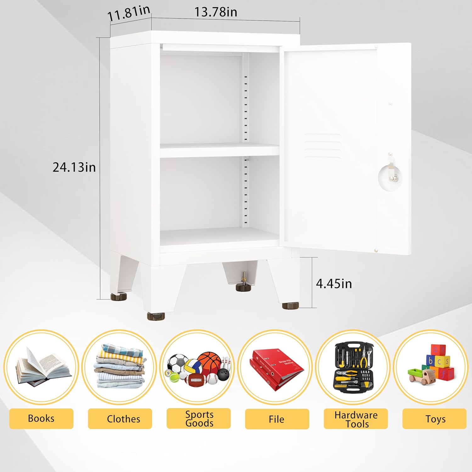 White Metal Nightstand Locker Cabinet, Side Table with Lockable Door, End Table with Large Storage and Adjustable Shelf, Lock Bedside Table for Bedroom, Living Room, Heome Office, Small Space