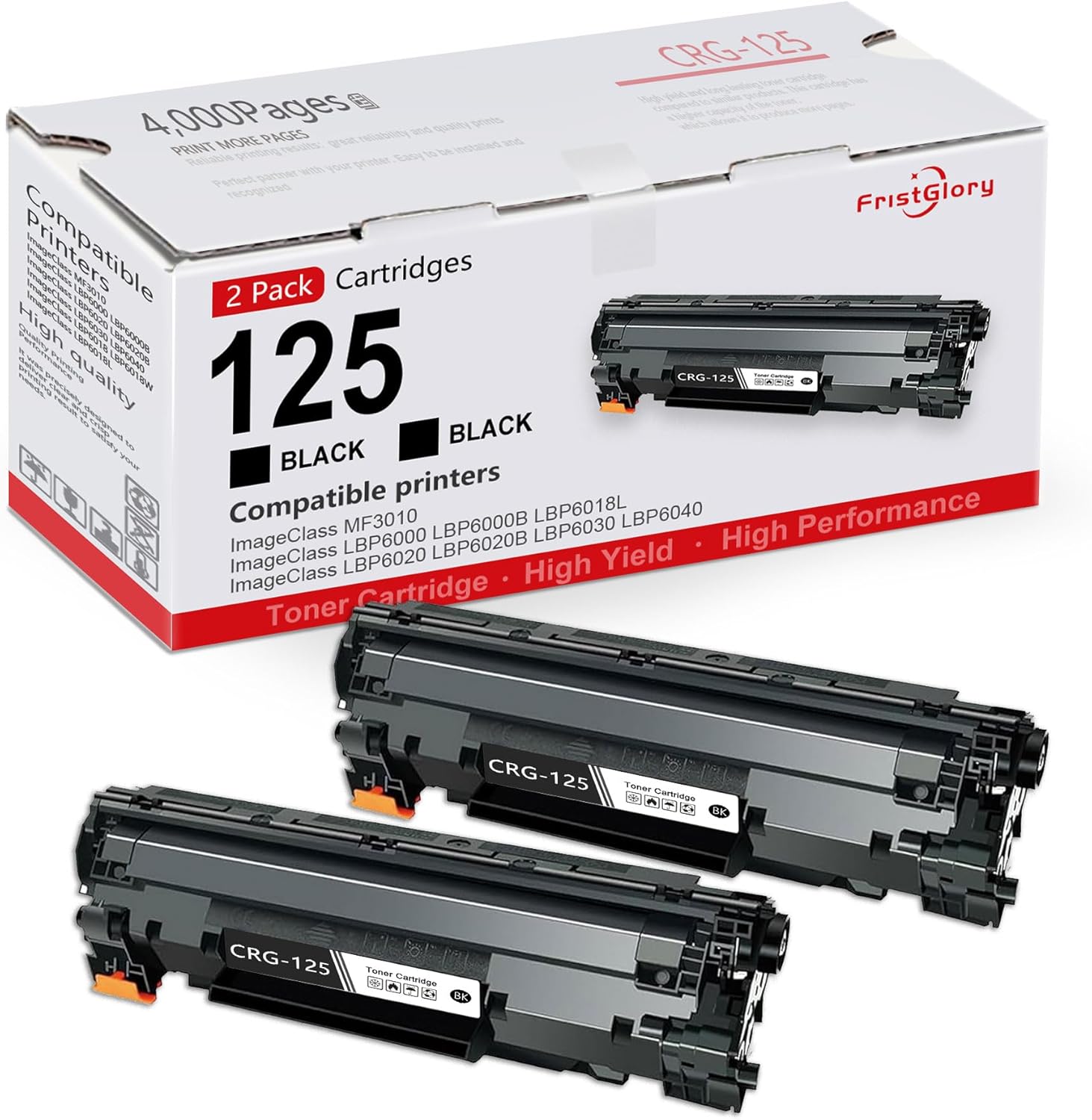 125 CRG 125 Black Toner Cartridges 2-Pack Replacement for Canon 125 CRG-125 Toner Cartridge ImageCLASS LBP6030w LBP6000 MF3010 LBP3100 Printer - 3484B001 Toner