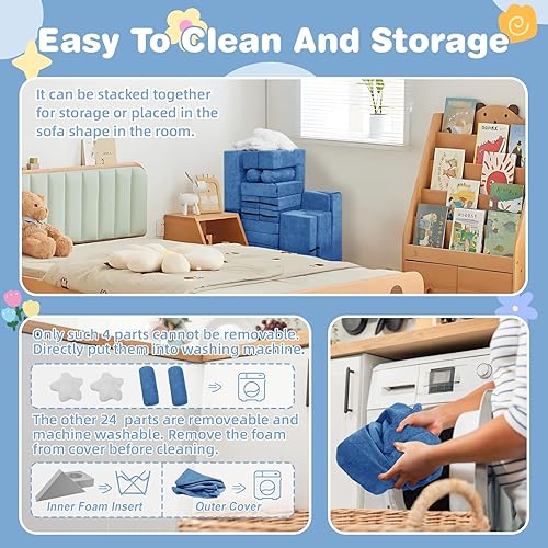 Miniatura 6 de GGIB Sofá modular para niños, 28 piezas, azul marino