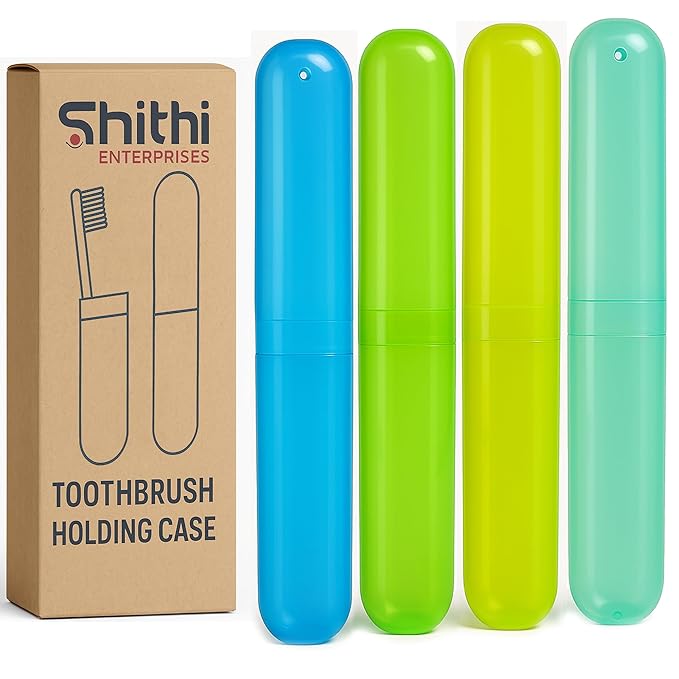 SHITHI Toothbrush Travel Case – Portable & Hygienic Holder with Cover for Home, Travel & Camping – Durable, Lightweight & Ventilated – Made in India (4 Pack)